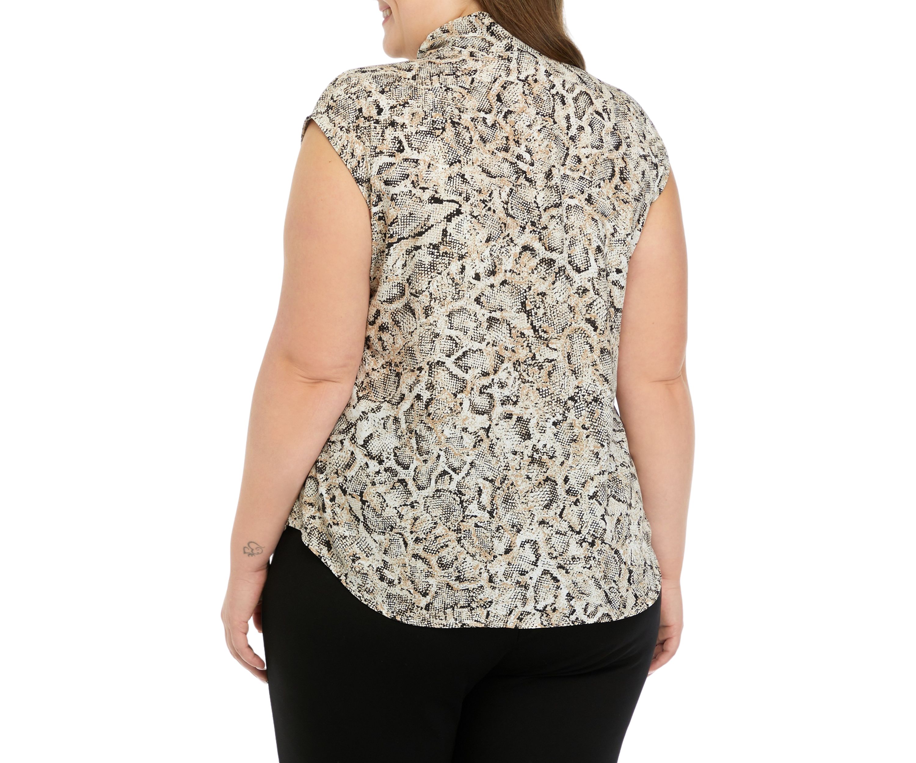 Womens Snake Print Short Sleeve Bow Blouse