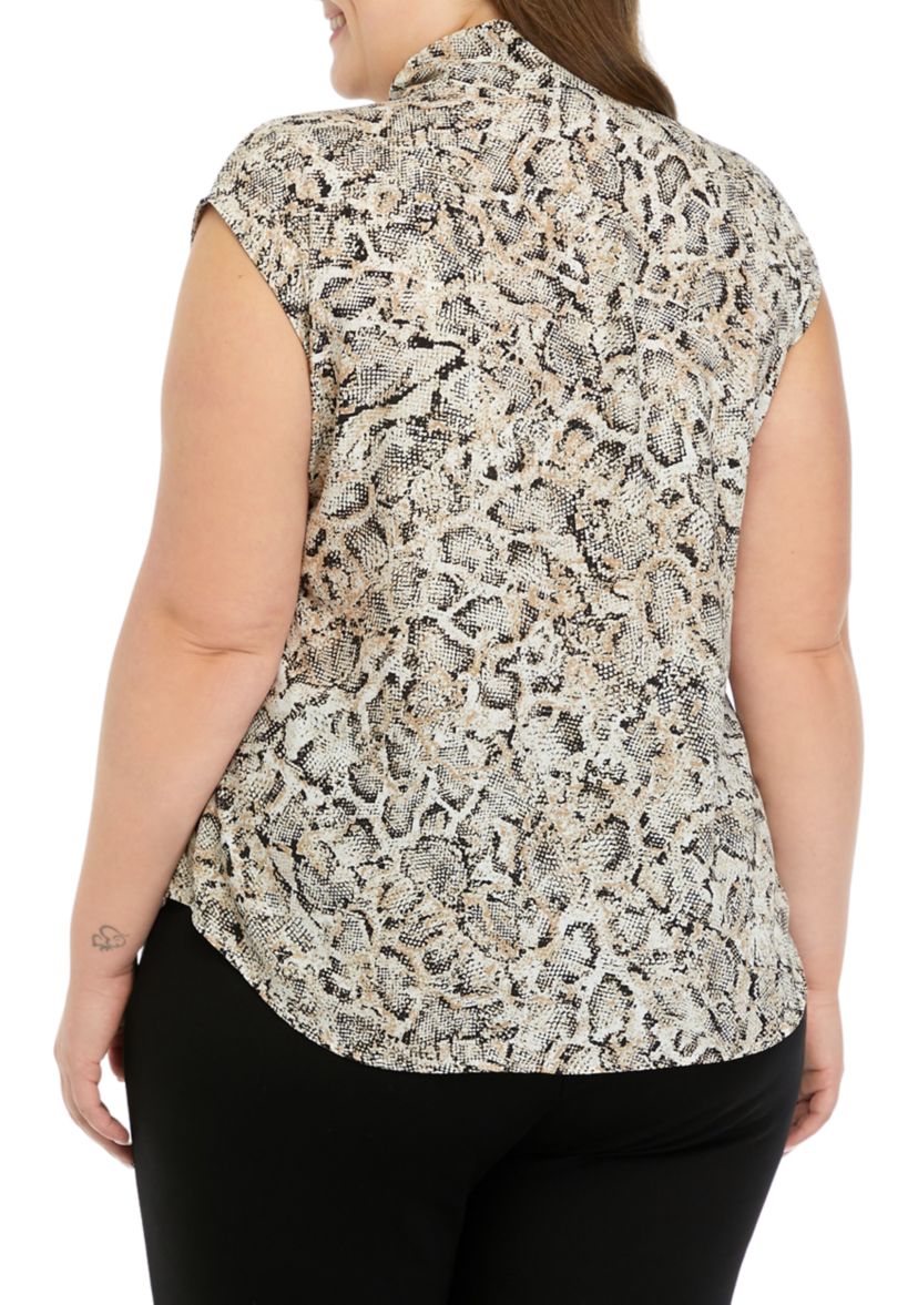 Womens Snake Print Short Sleeve Bow Blouse