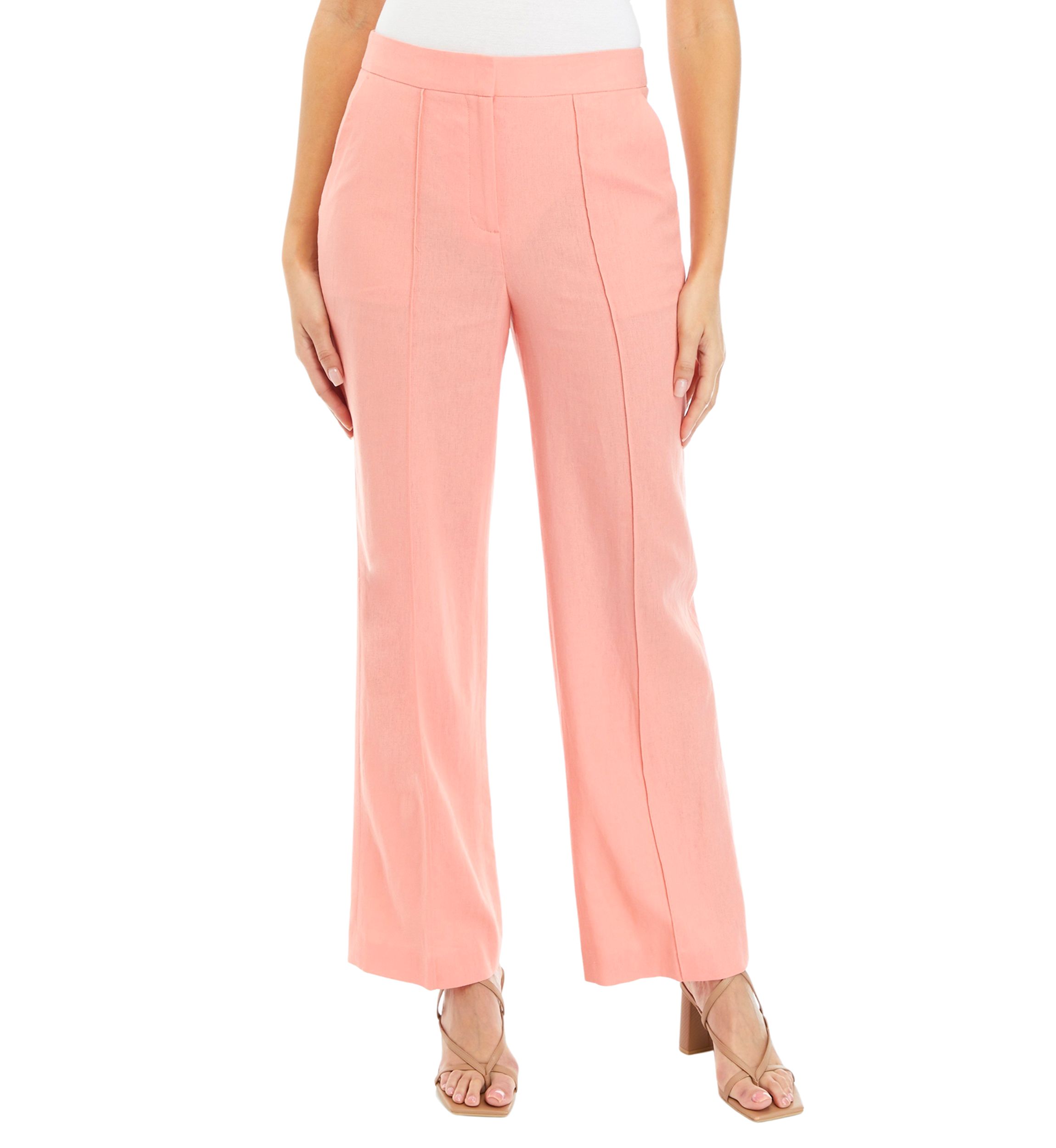Womens Linen Pintuck Wide Leg Pants