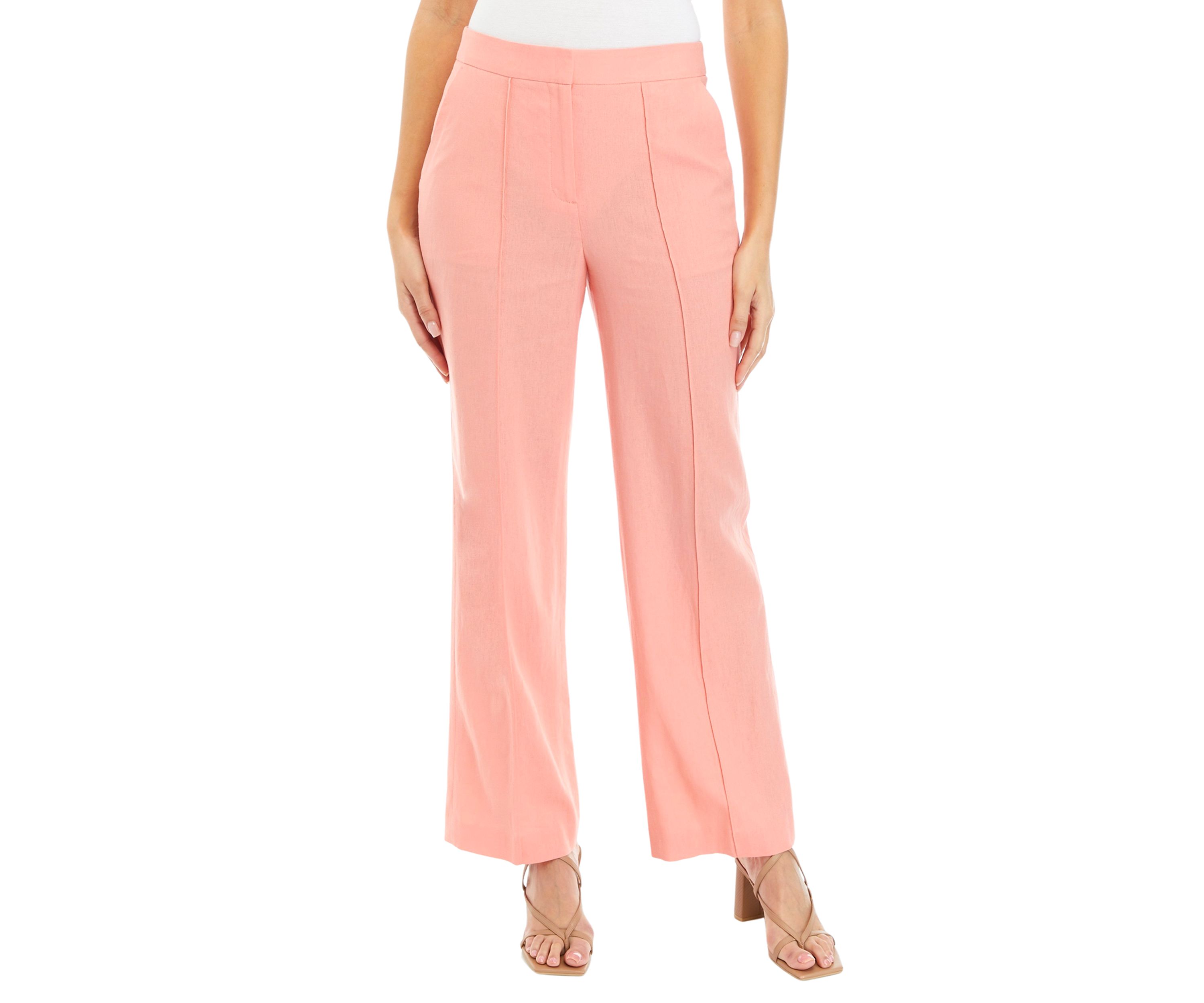 Womens Linen Pintuck Wide Leg Pants