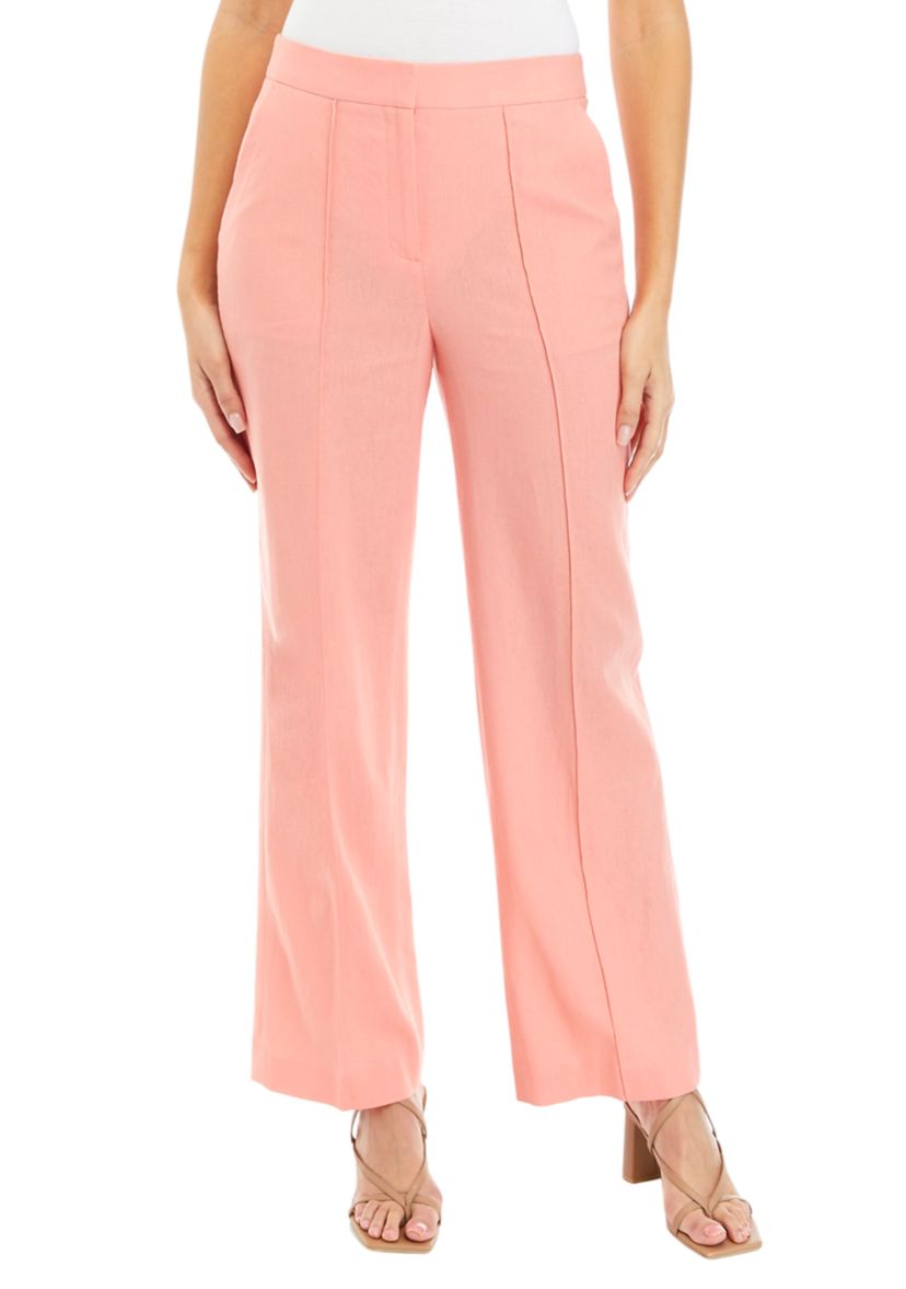 Womens Linen Pintuck Wide Leg Pants