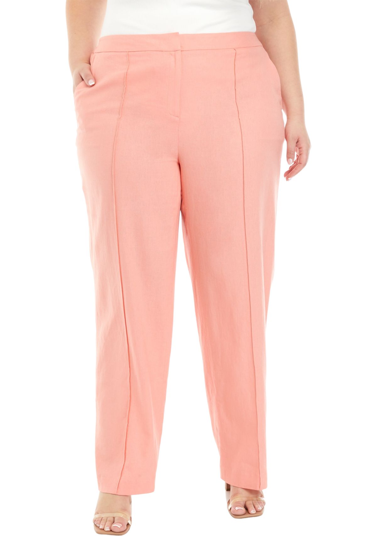 Plus Size Linen Pintuck Wide Leg Pants