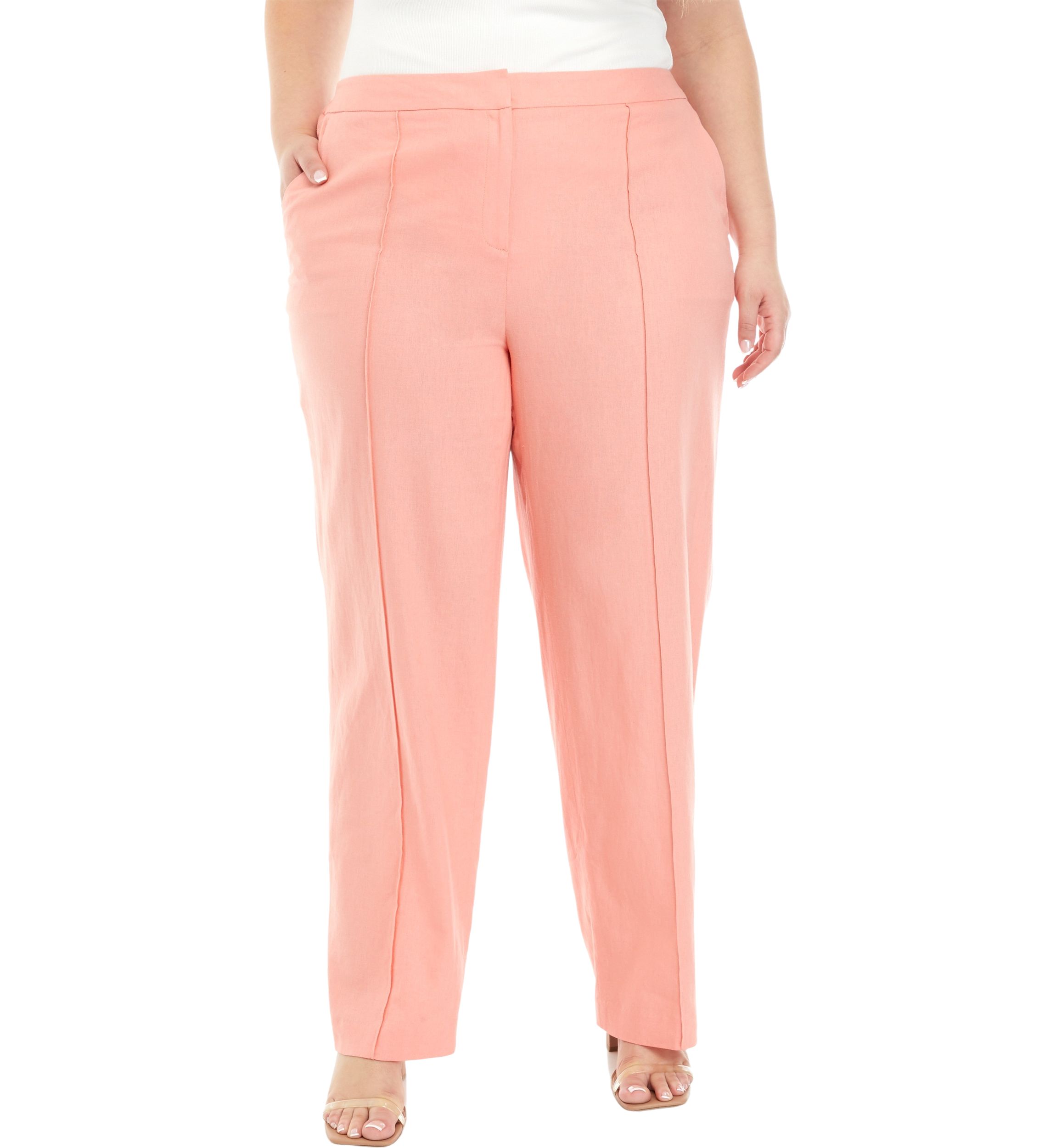 Plus Size Linen Pintuck Wide Leg Pants