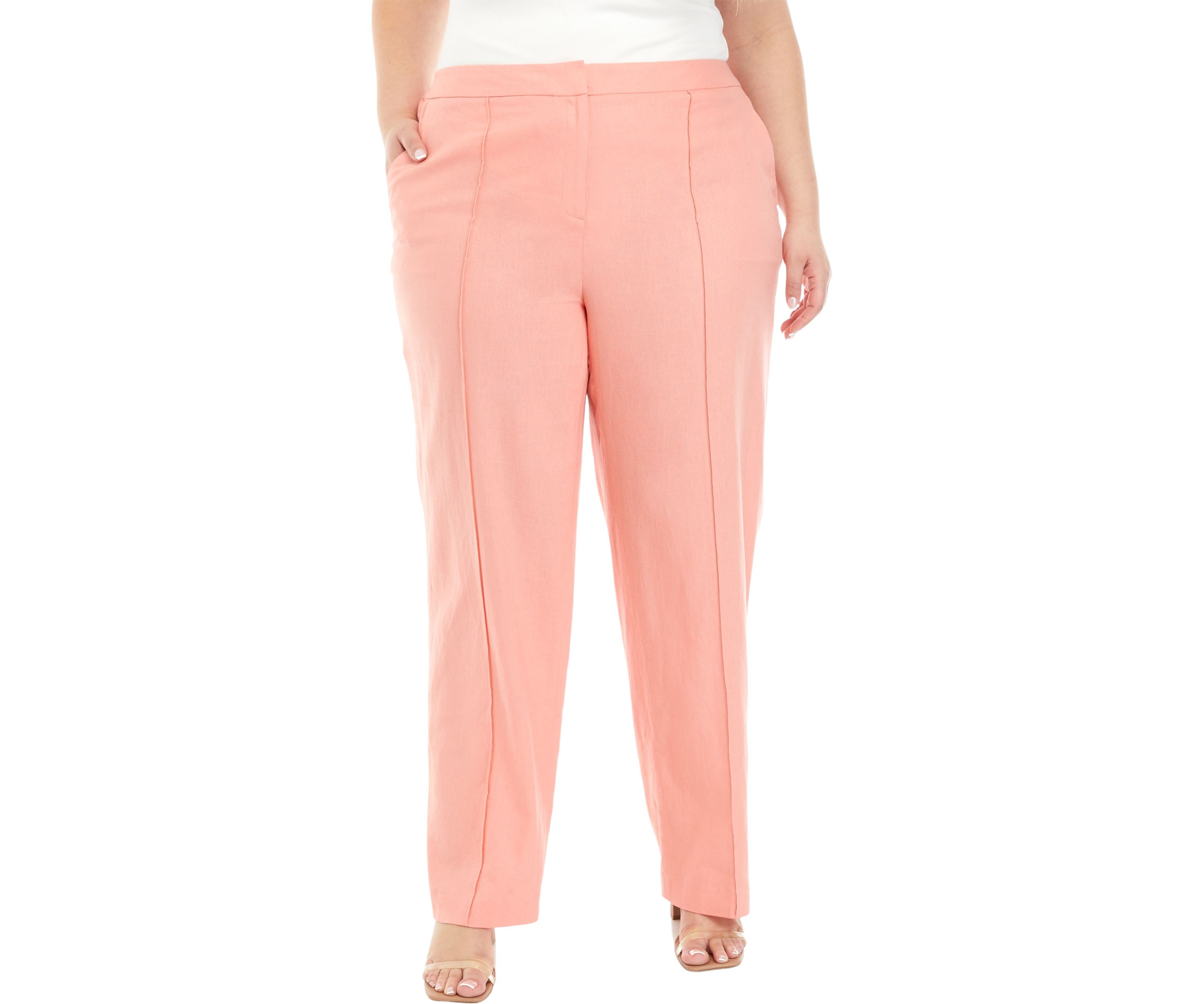 Plus Size Linen Pintuck Wide Leg Pants