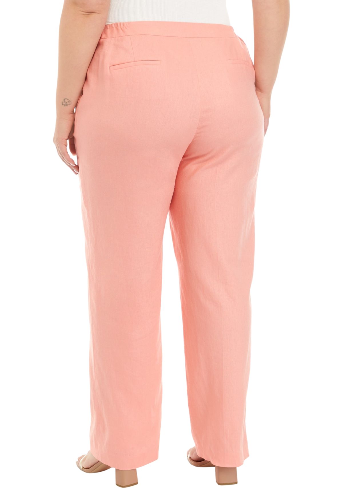 Plus Size Linen Pintuck Wide Leg Pants