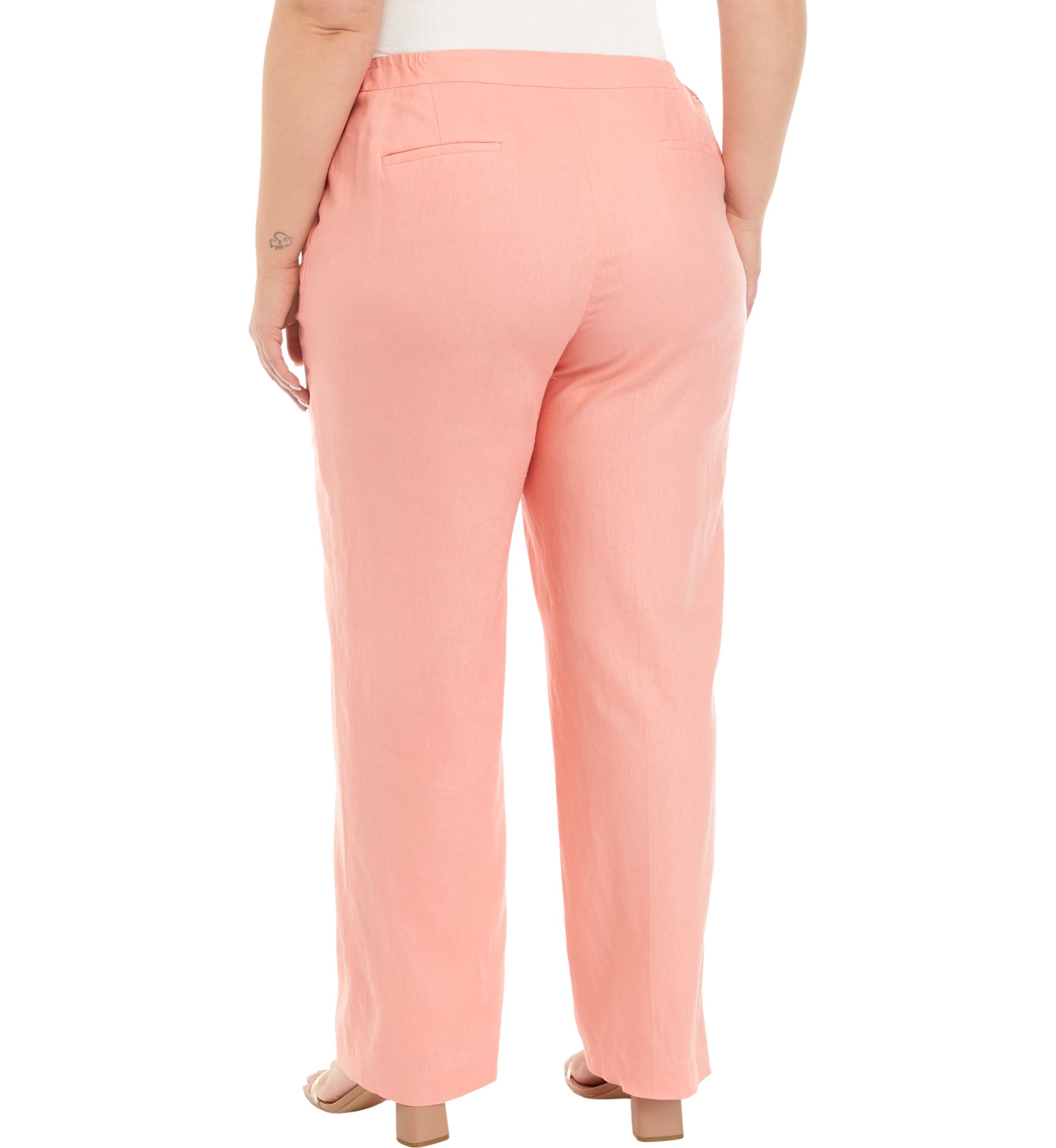 Plus Size Linen Pintuck Wide Leg Pants