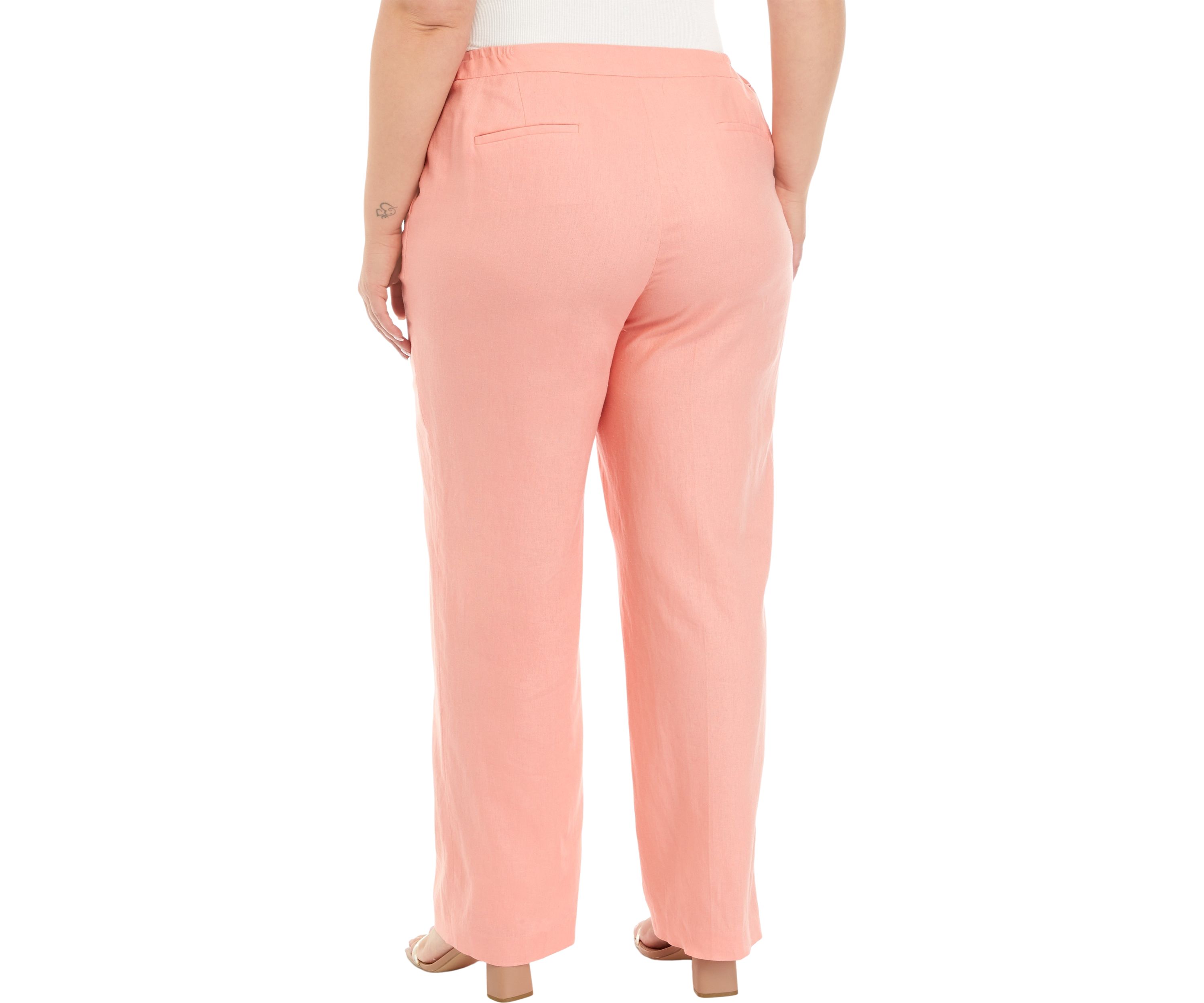 Plus Size Linen Pintuck Wide Leg Pants