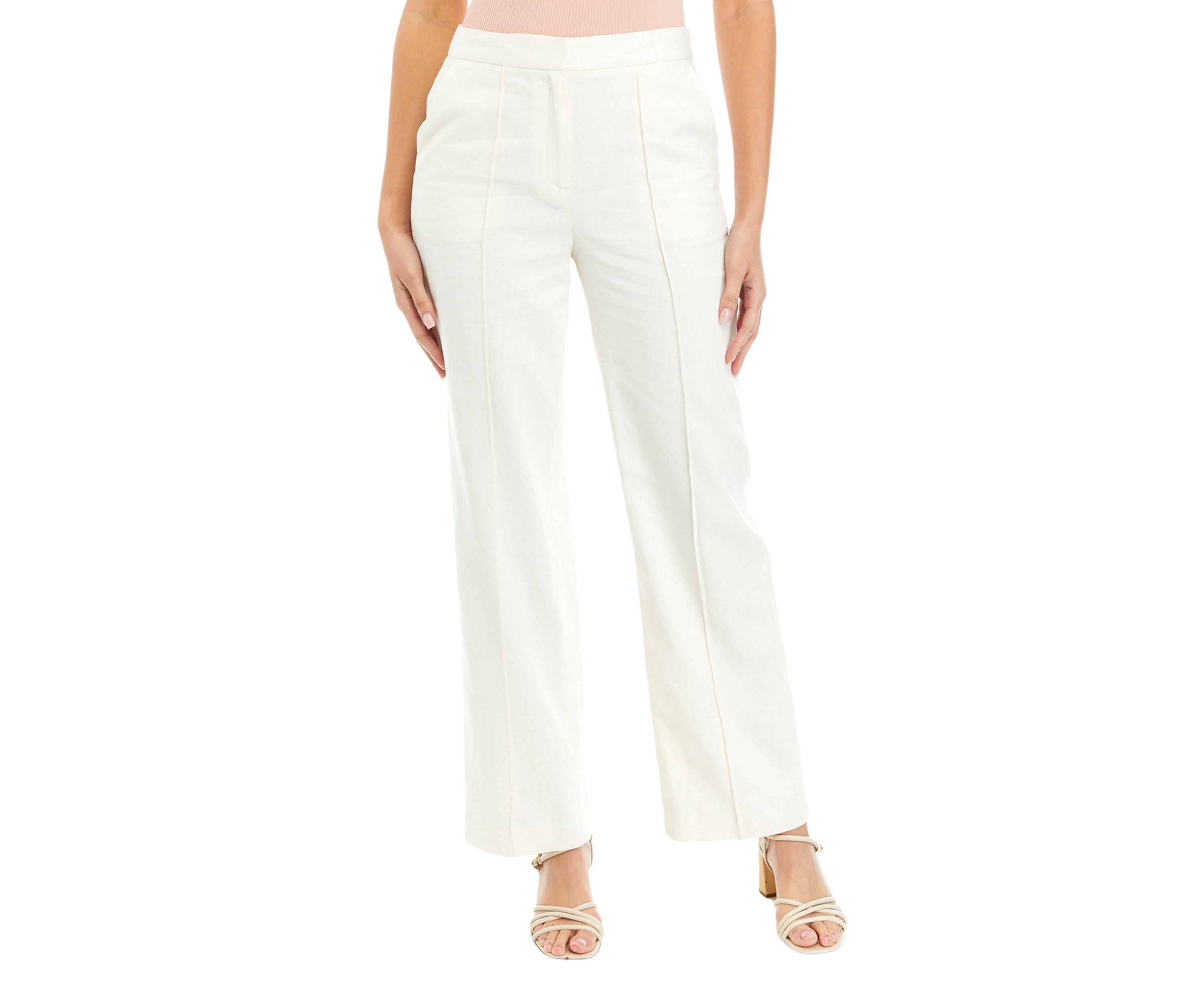 Womens Linen Pintuck Wide Leg Pants
