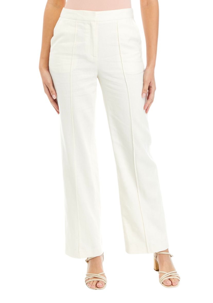Womens Linen Pintuck Wide Leg Pants