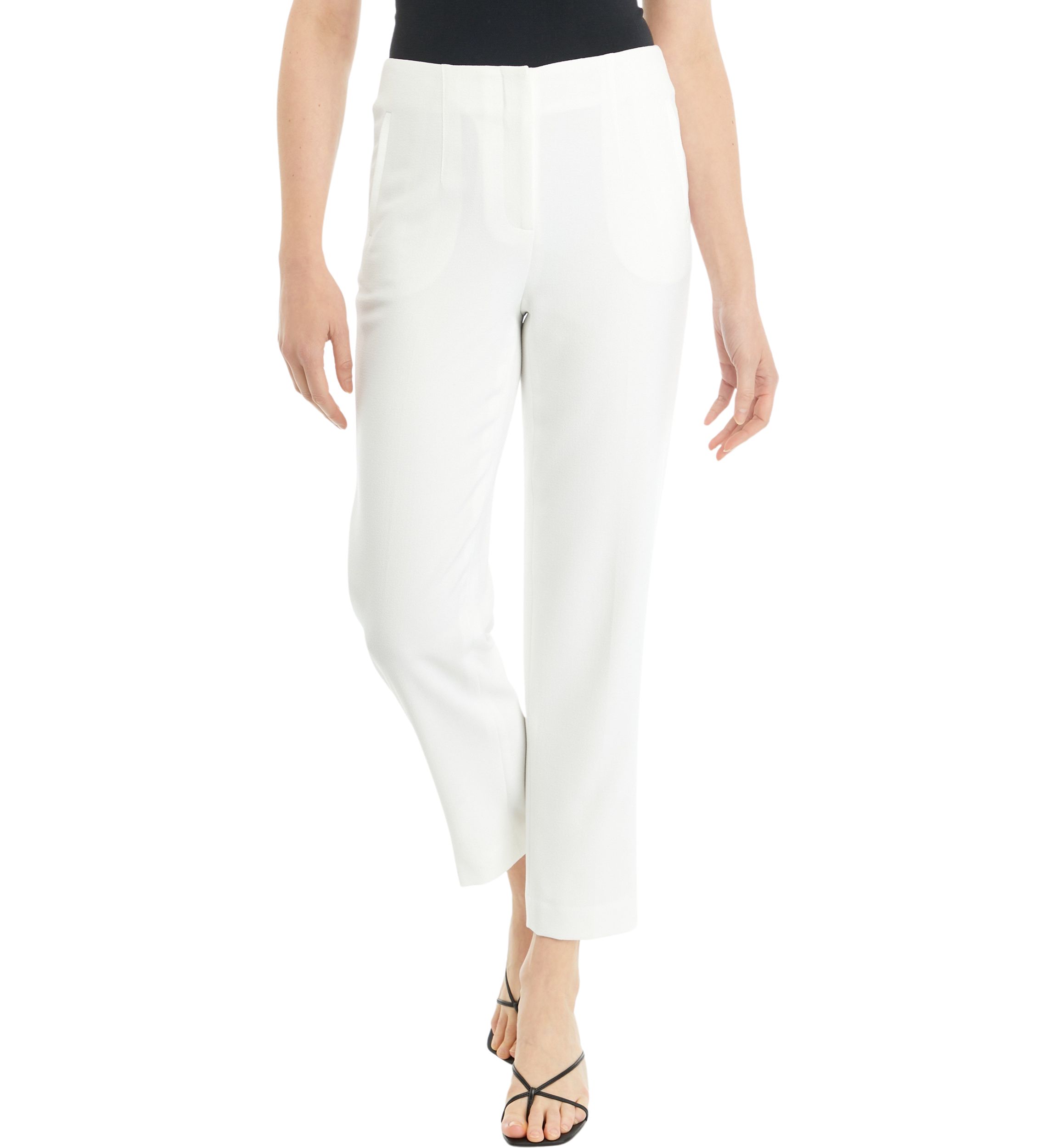 Womens Crepe Fly Front Slim Ankle Pants