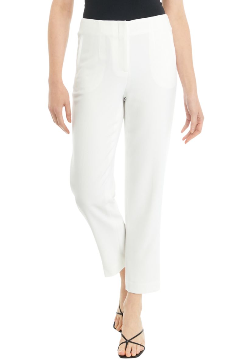 Womens Crepe Fly Front Slim Ankle Pants