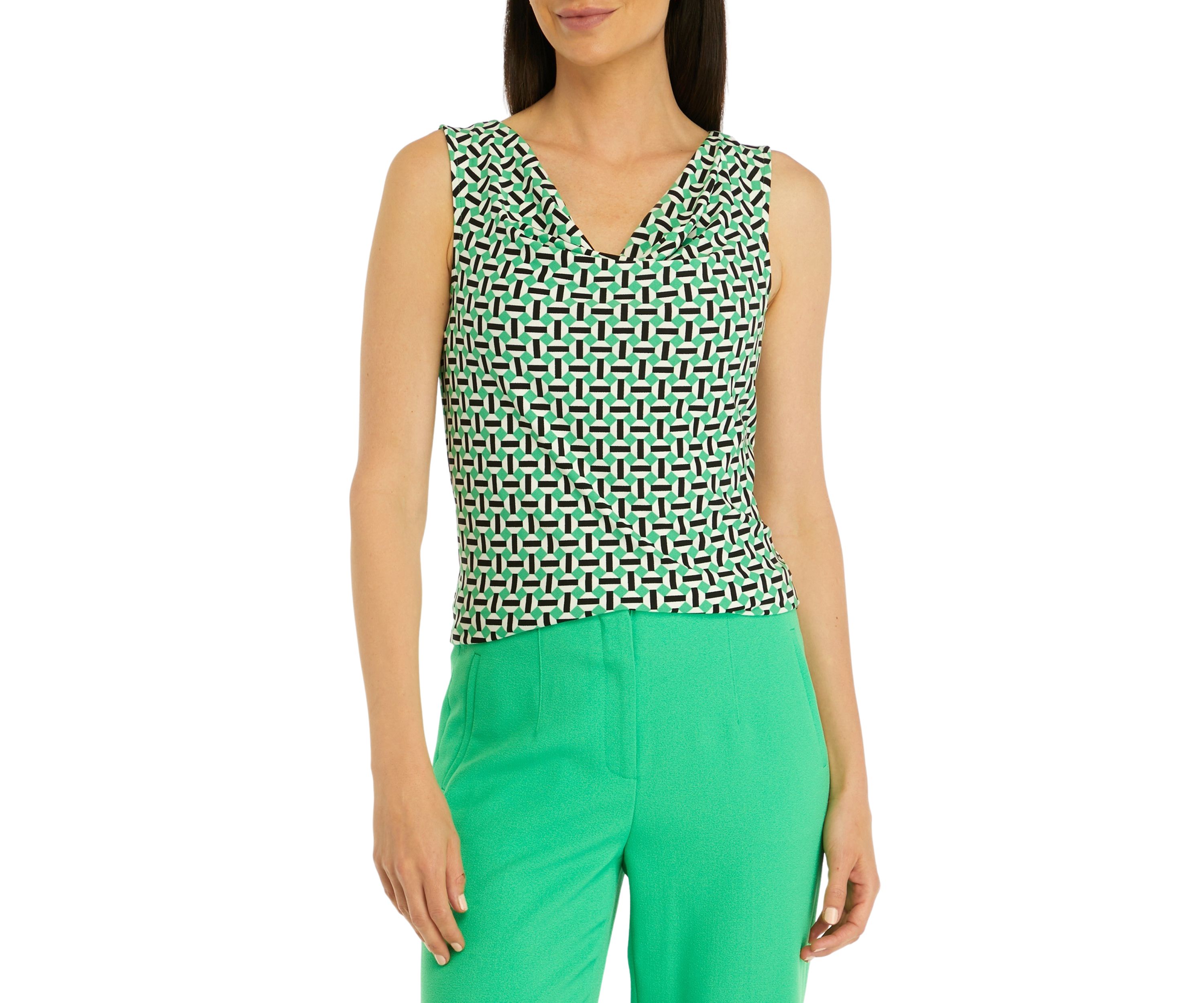 Petite Geometric Print Drape Neck Sleeveless Knit Tank Top