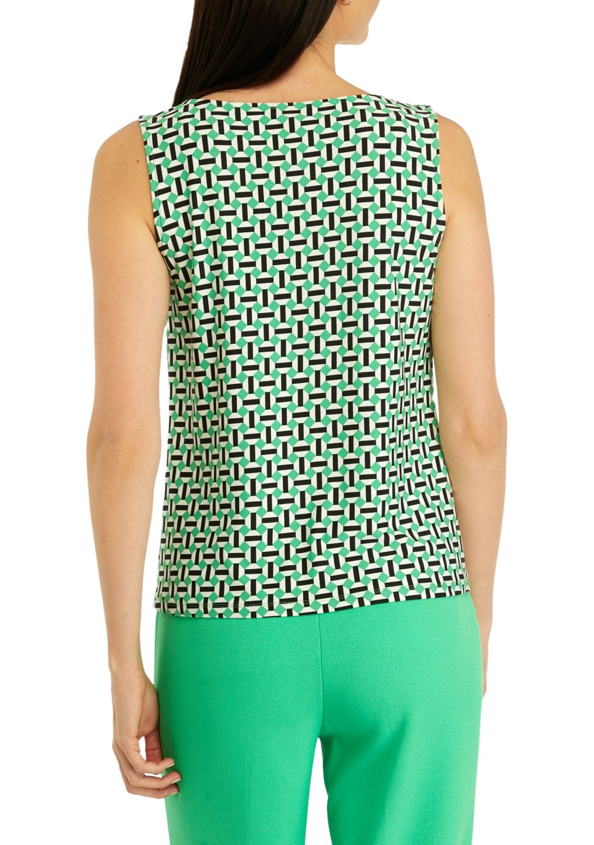 Petite Geometric Print Drape Neck Sleeveless Knit Tank Top