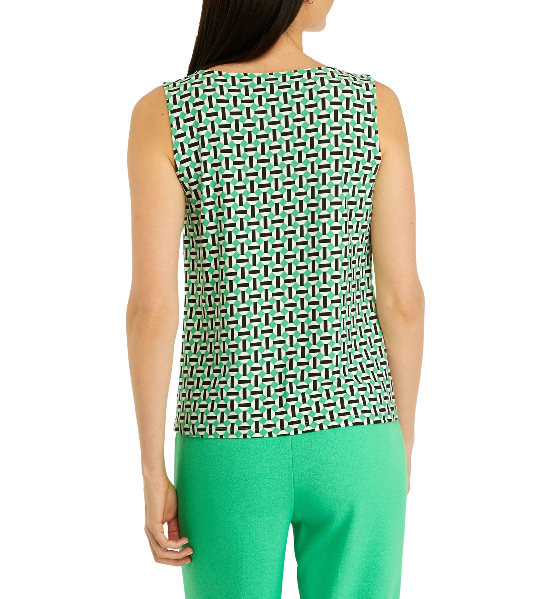 Petite Geometric Print Drape Neck Sleeveless Knit Tank Top