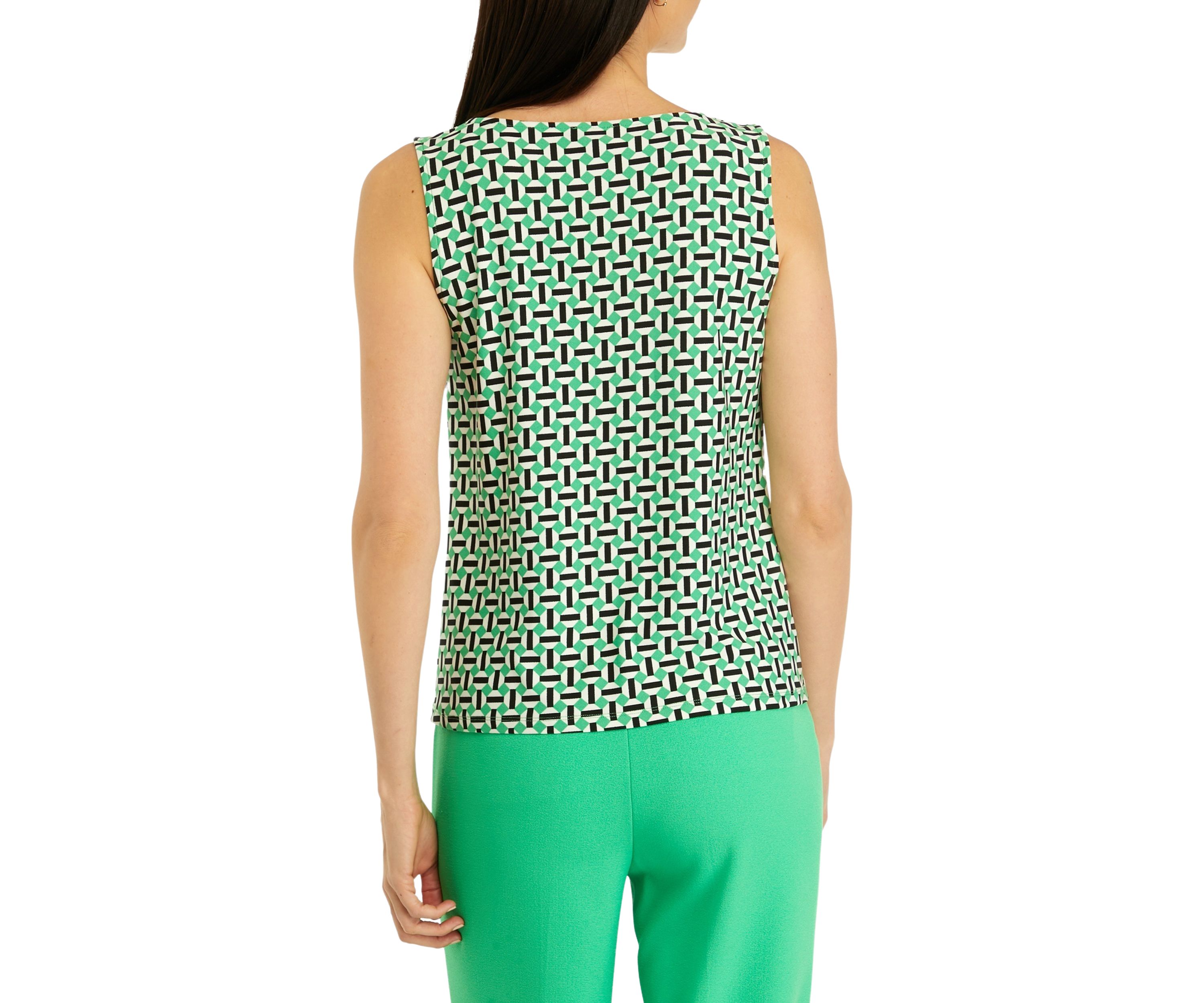 Petite Geometric Print Drape Neck Sleeveless Knit Tank Top