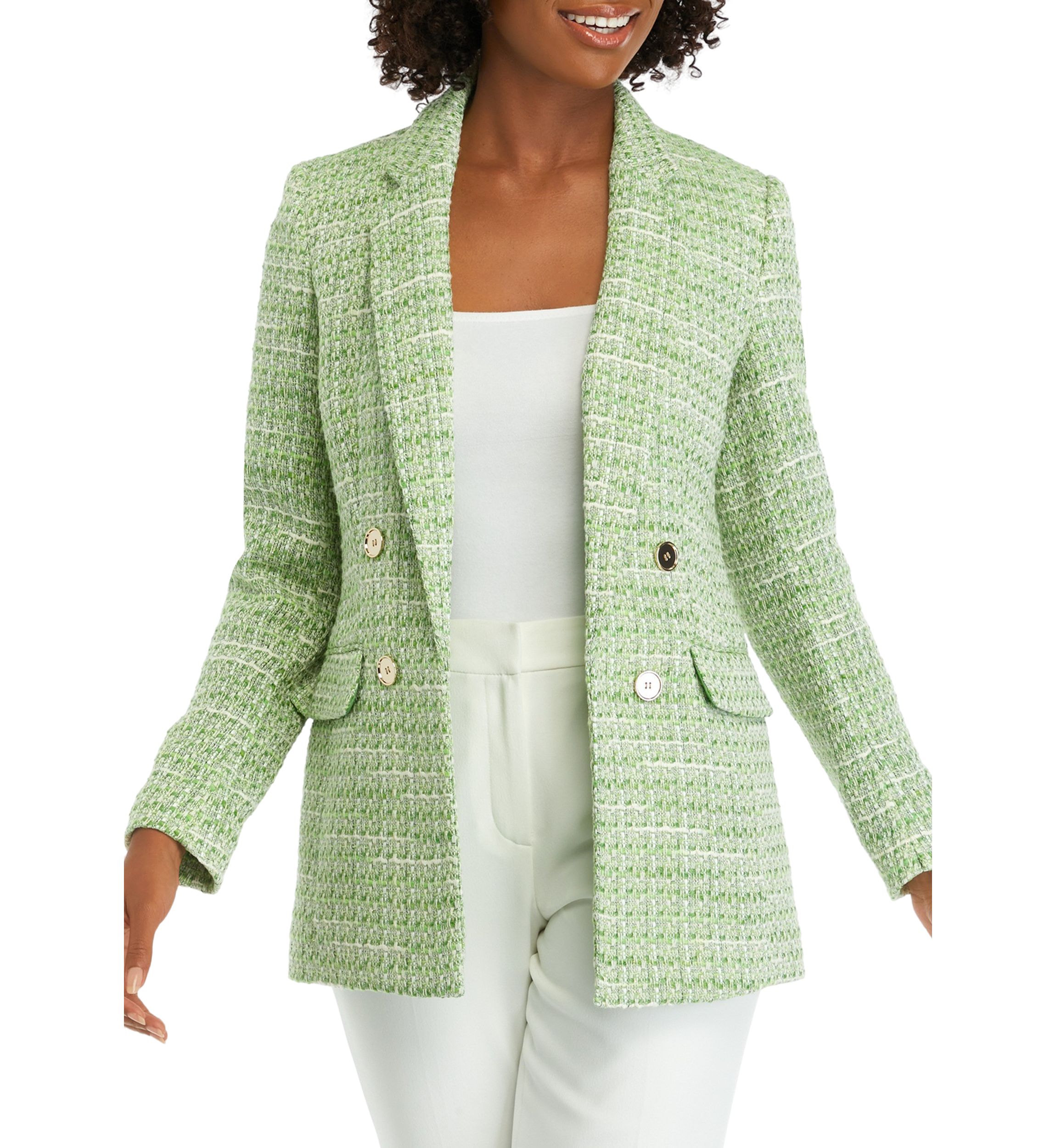 Womens Four Button Notch Collar Tweed Jacket