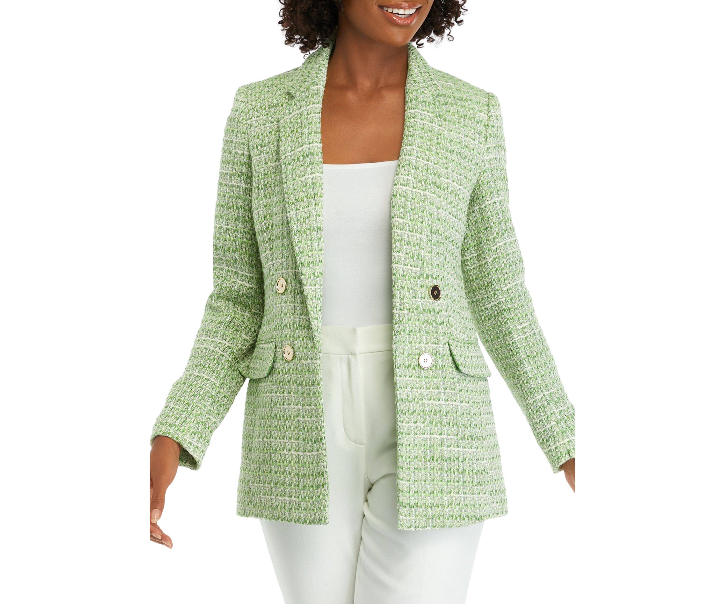 Womens Four Button Notch Collar Tweed Jacket