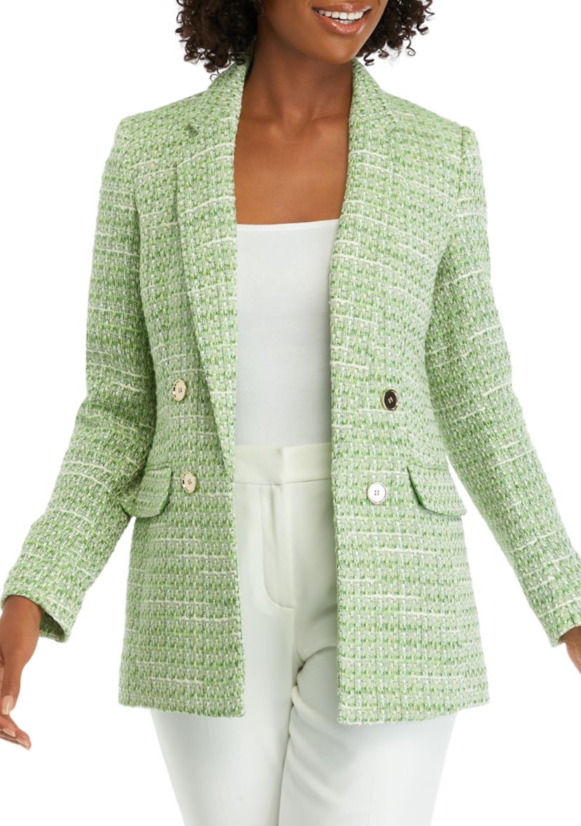 Womens Four Button Notch Collar Tweed Jacket
