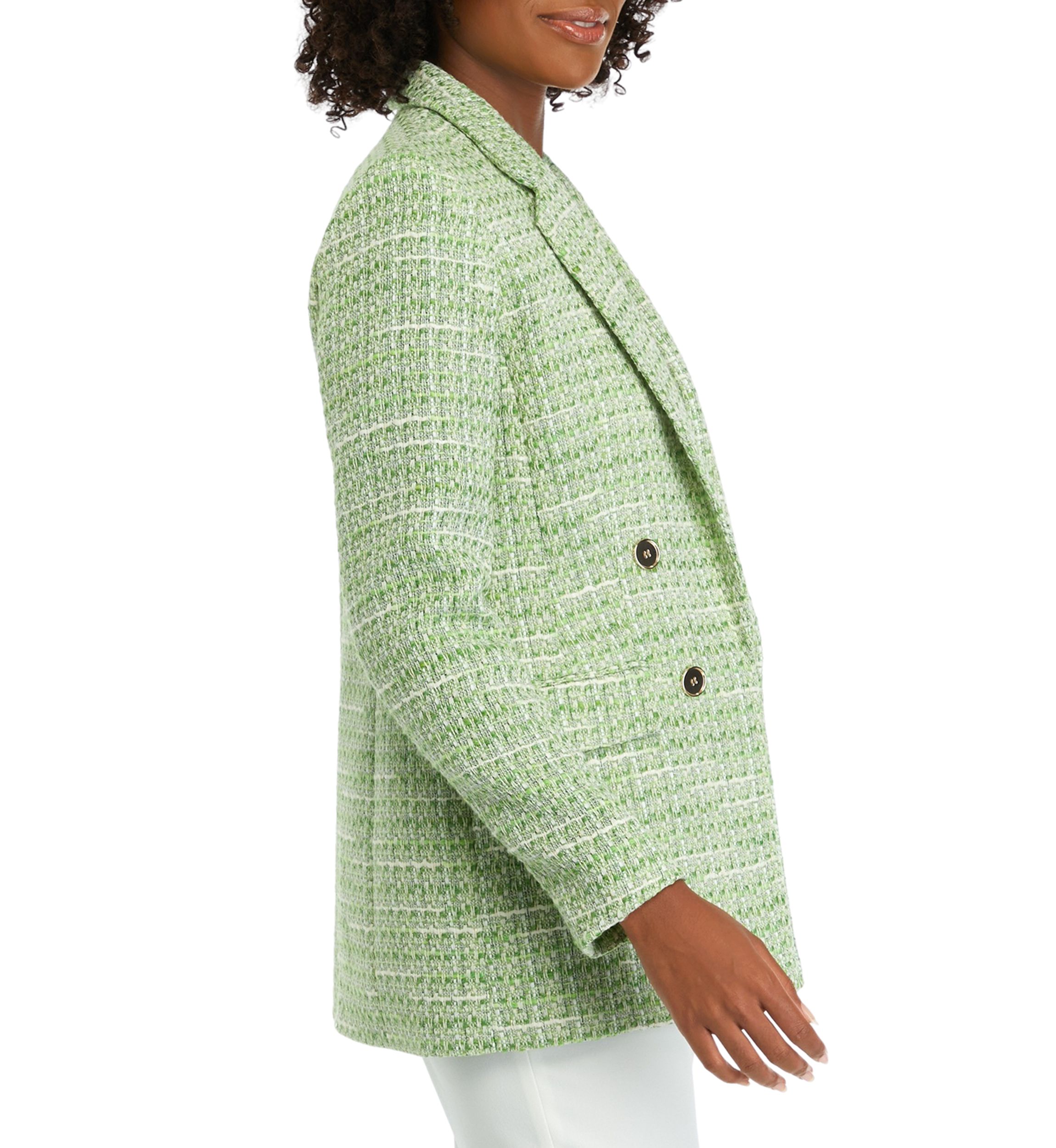 Womens Four Button Notch Collar Tweed Jacket