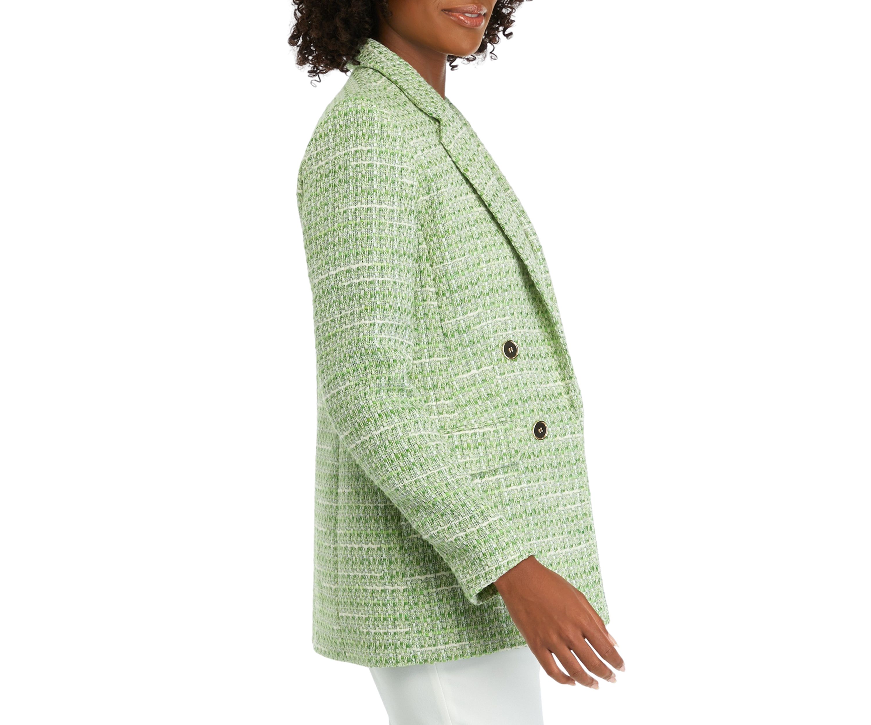 Womens Four Button Notch Collar Tweed Jacket