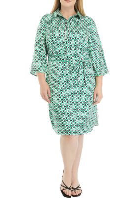THE LIMITED Women's Plus Size Elbow Sleeve Shirtdress, Green, 4X
