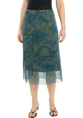 THE LIMITED Women's Swirl Print Mesh Pull On Skirt, Blue, X-Large