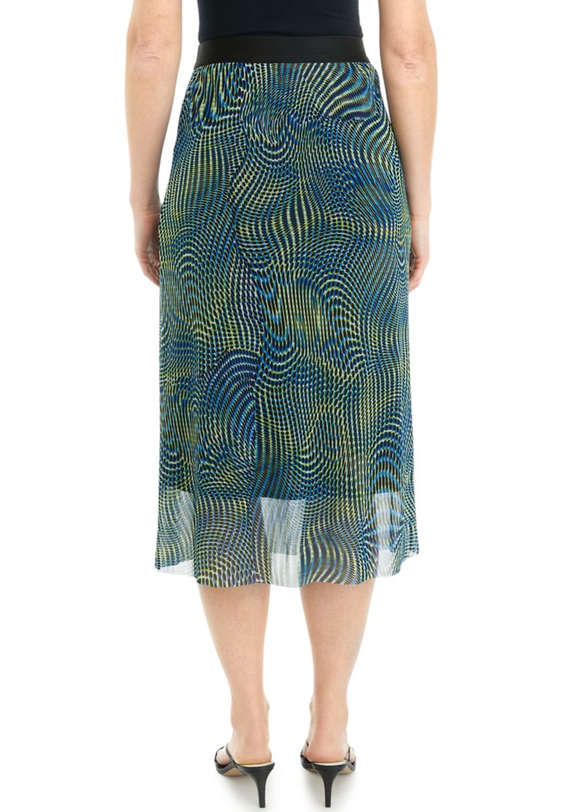 Womens Swirl Print Mesh Pull On Skirt