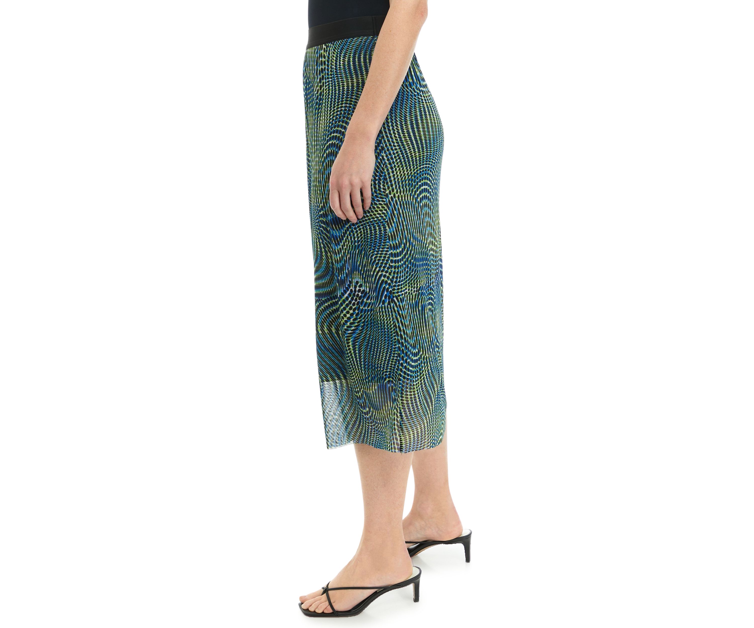 Womens Swirl Print Mesh Pull On Skirt