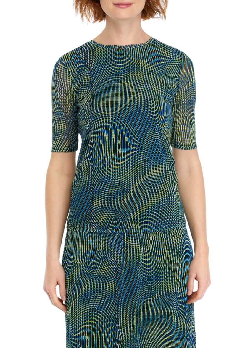 Womens Swirl Print Short Sleeve Mesh T-Shirt
