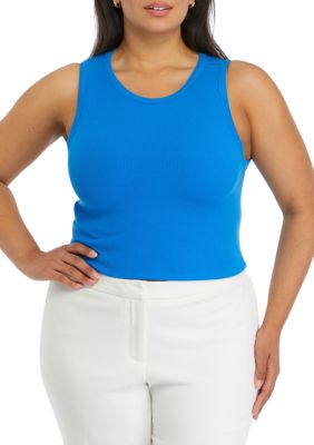 THE LIMITED Women's Plus Size Sleeveless Ribbed Tank Top, Blue, 0X