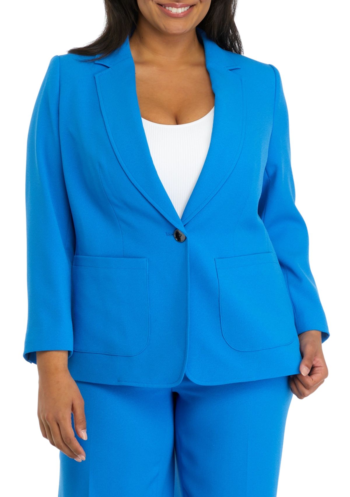 Plus Size Crepe One Button Patch Pocket Jacket