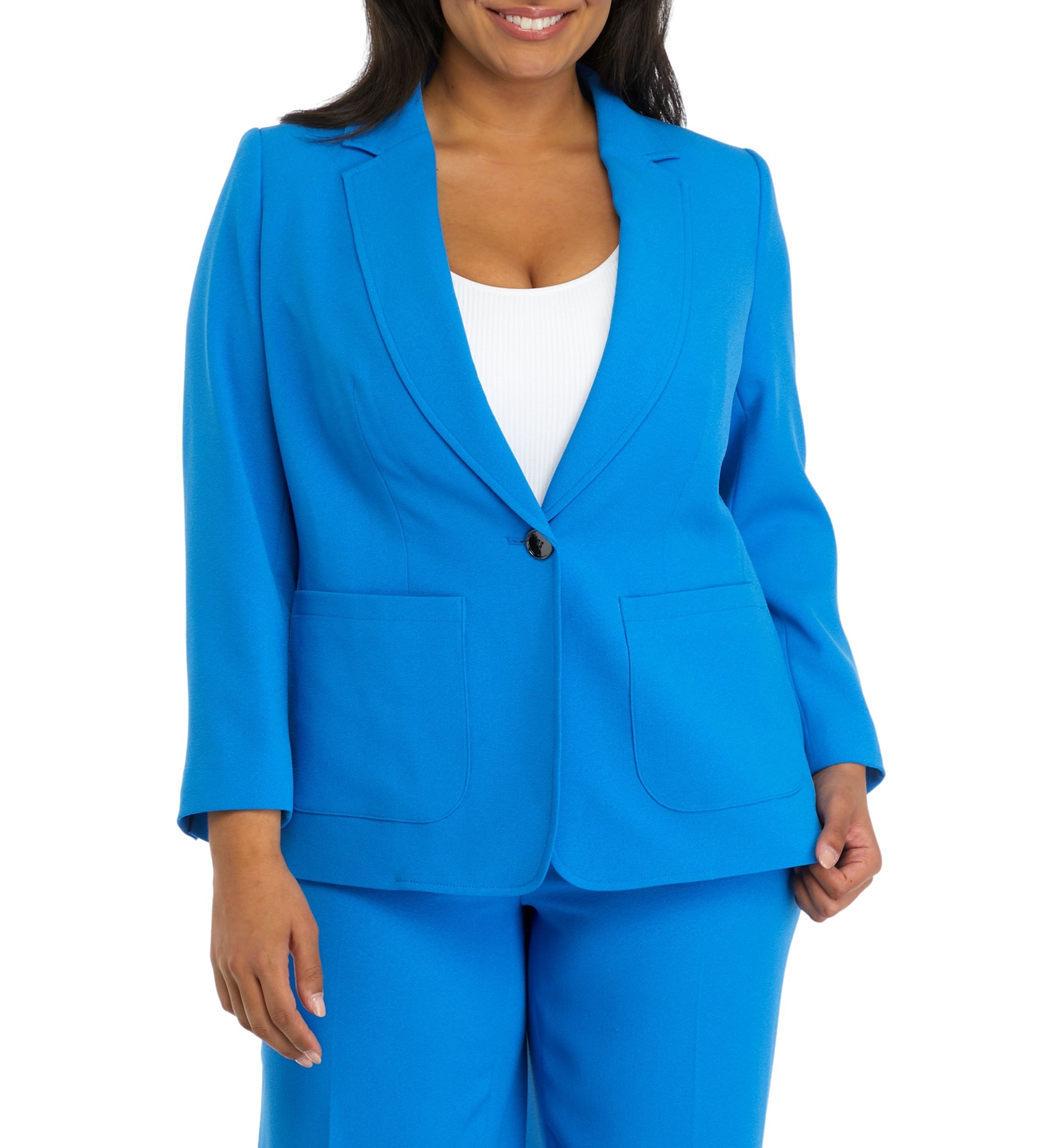 Plus Size Crepe One Button Patch Pocket Jacket