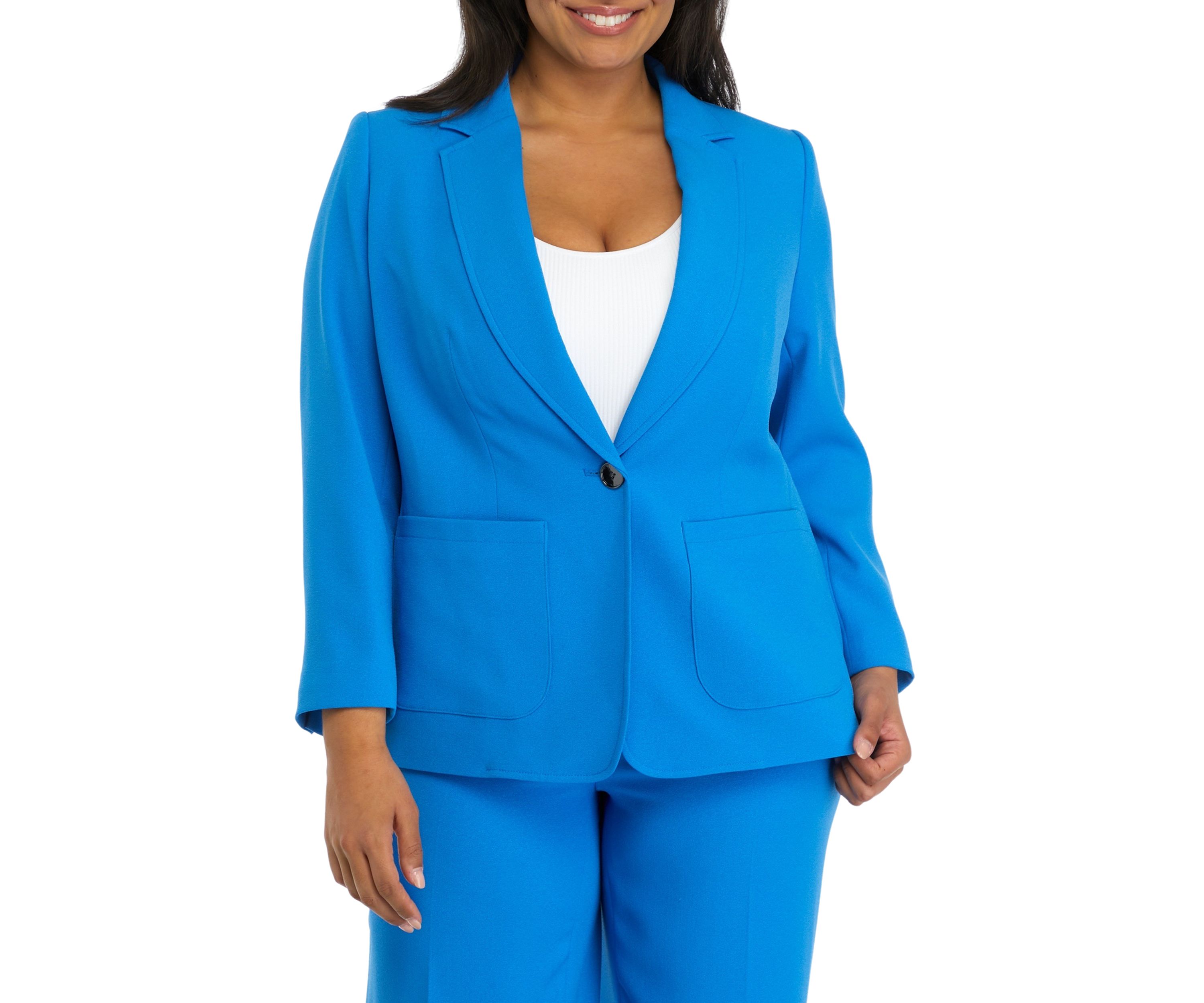 Plus Size Crepe One Button Patch Pocket Jacket