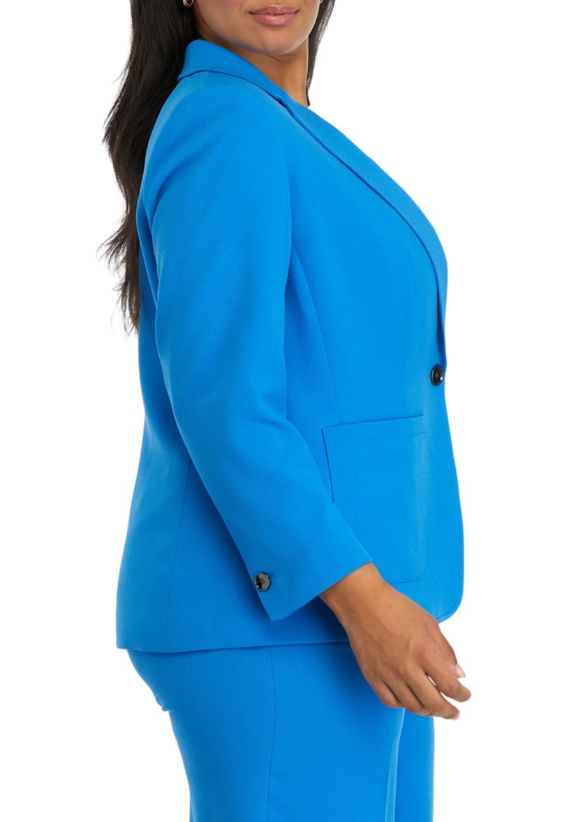 Plus Size Crepe One Button Patch Pocket Jacket