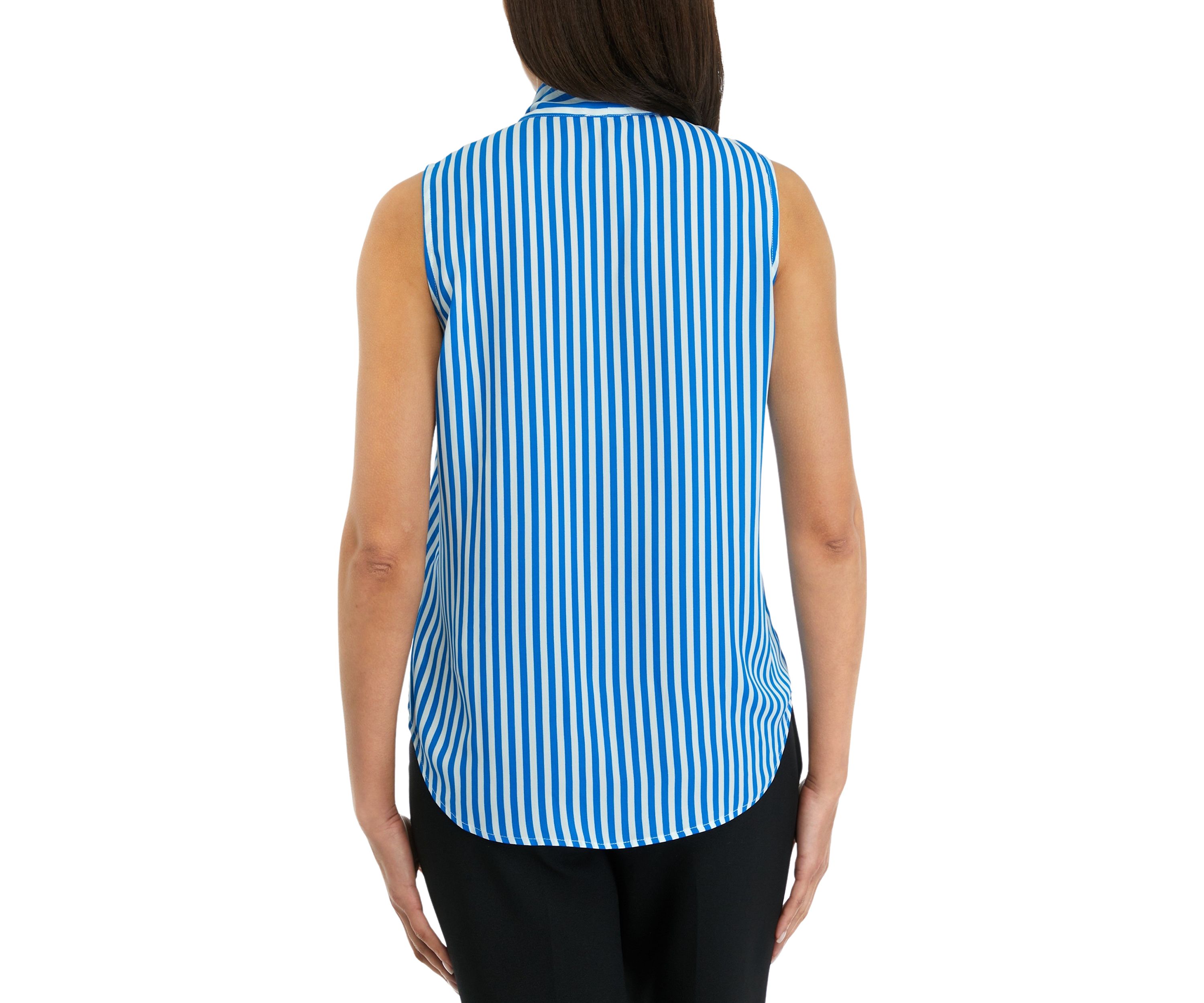 Womens Striped Tie Neck Blouse