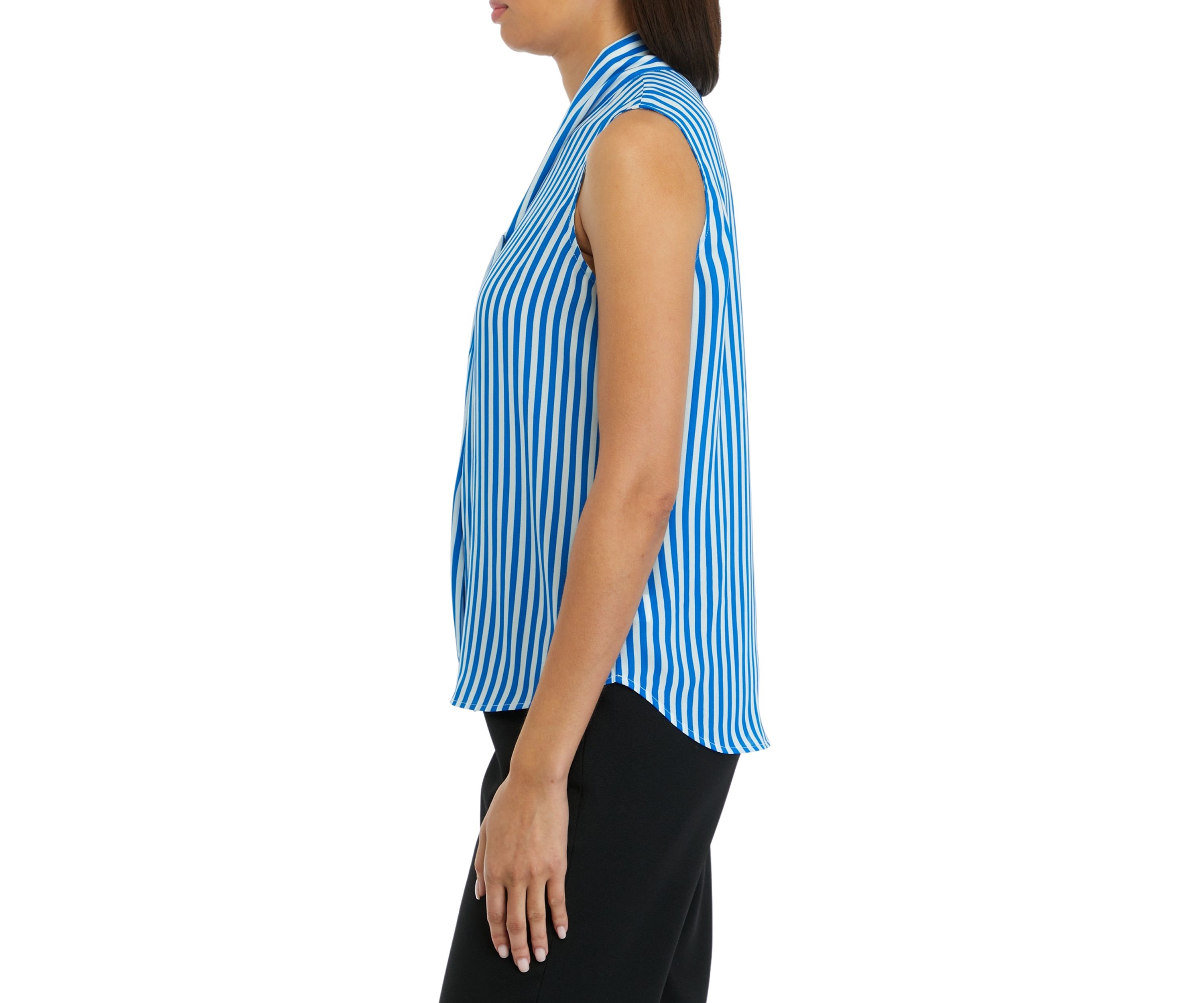 Womens Striped Tie Neck Blouse