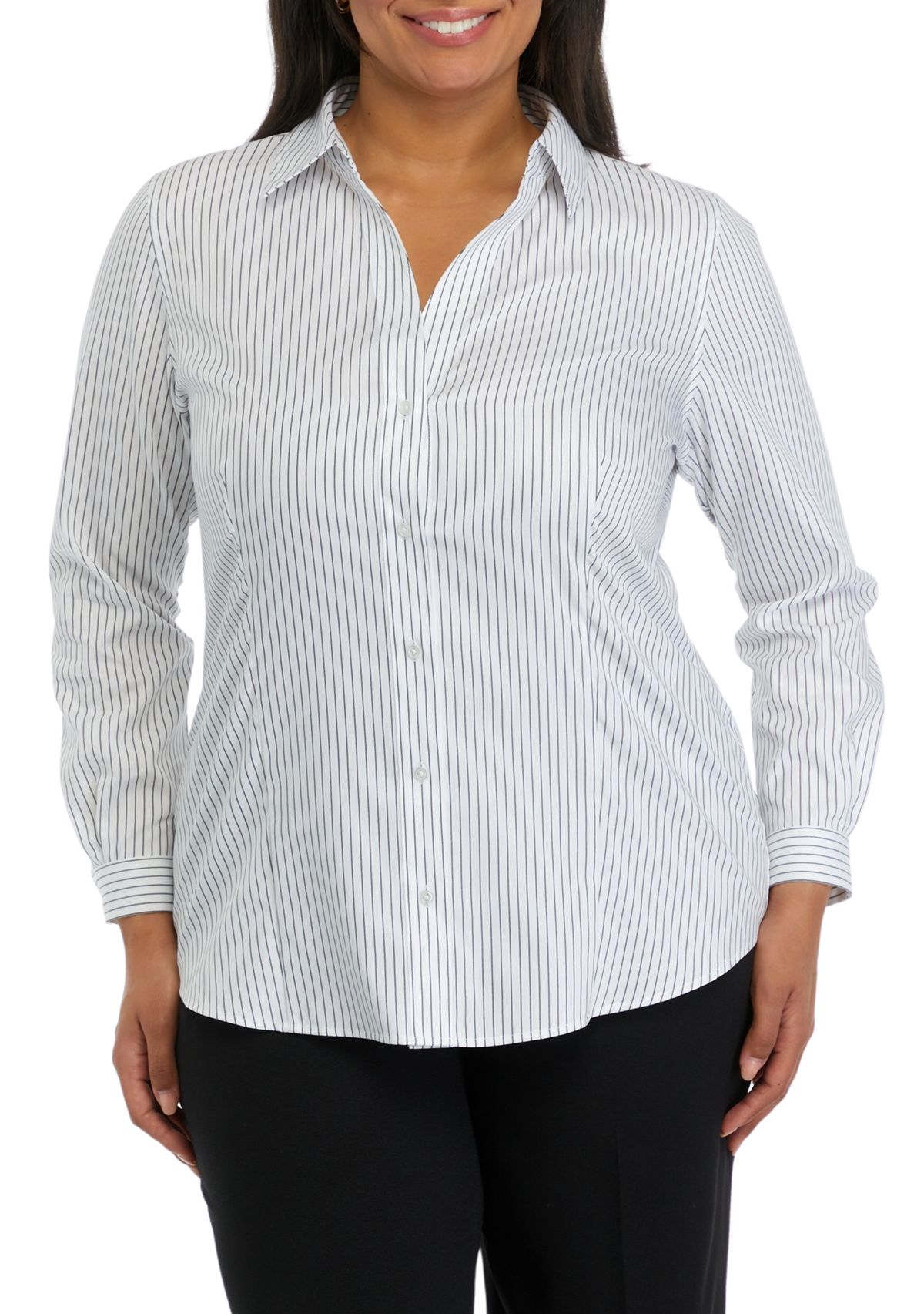 Plus Size Stripe Button Front Shirt
