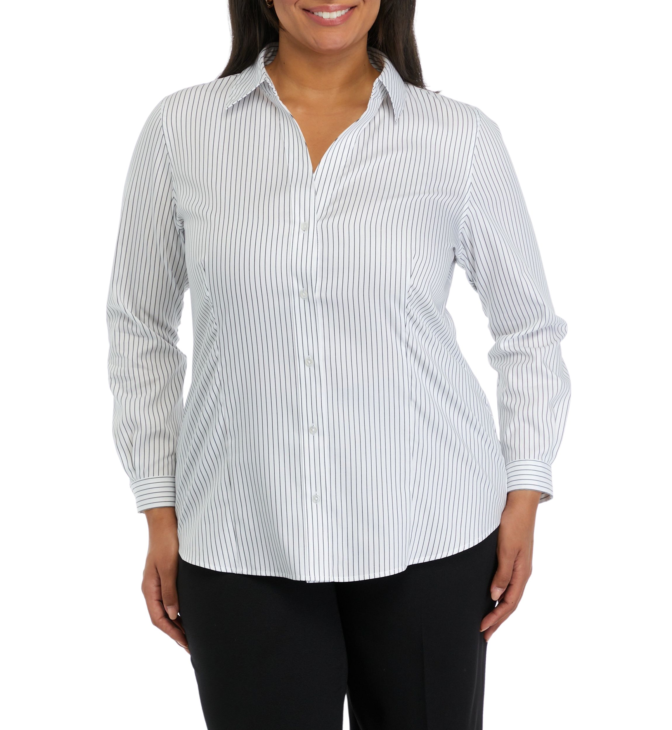 Plus Size Stripe Button Front Shirt