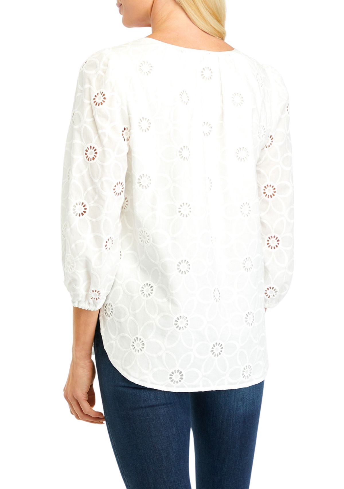 Womens Floral Eyelet 3/4 Sleeve Blouse