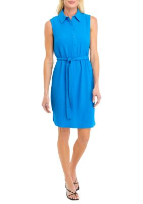 THE LIMITED Women's Bubble Check Sleeveless Shirtdress, Blue, Medium