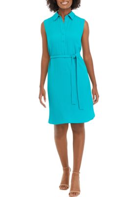 THE LIMITED Women's Bubble Check Sleeveless Shirtdress, Teal, Large
