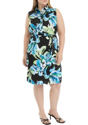 THE LIMITED Women's Floral Print Sleeveless Shirt Dress