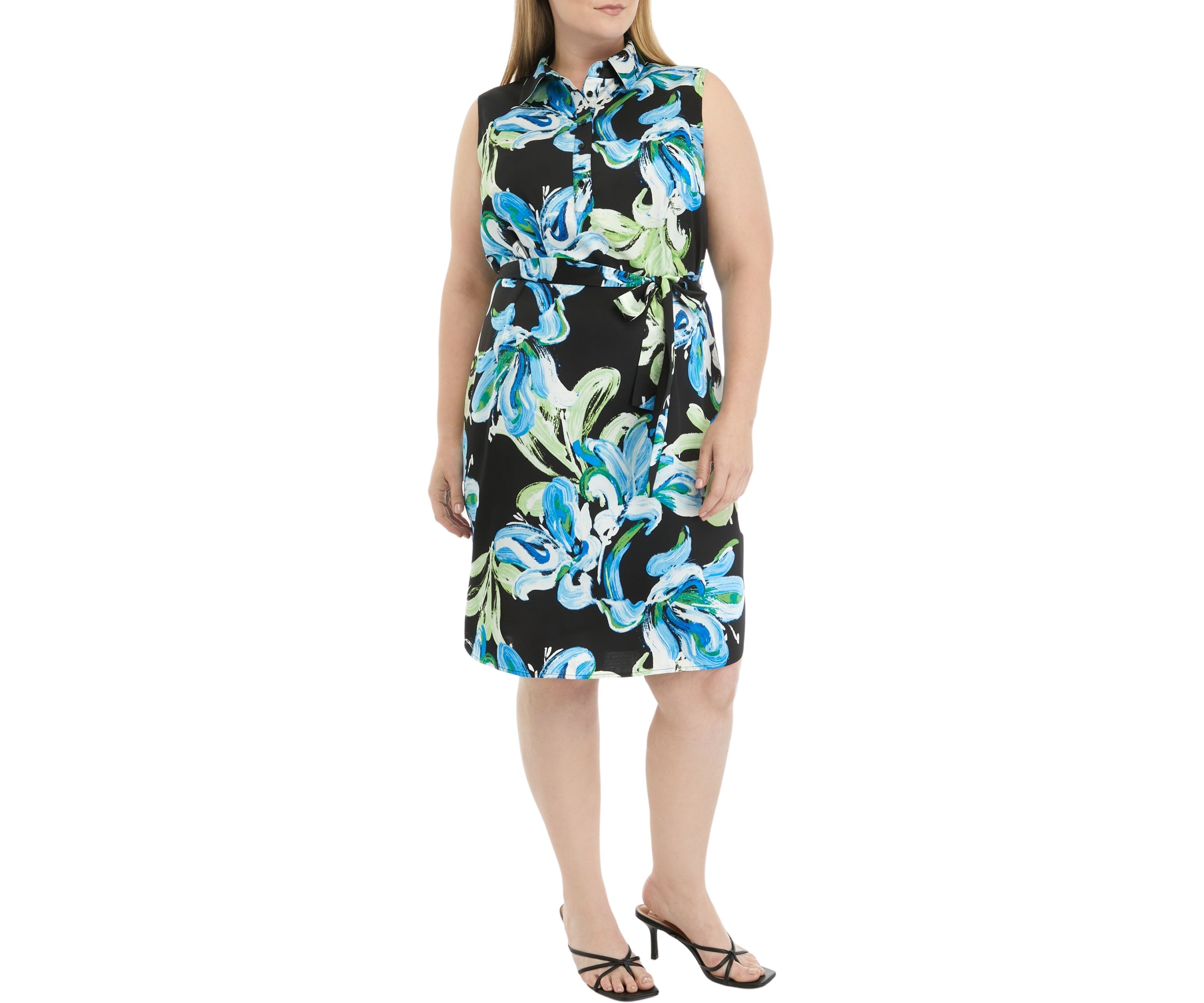 Floral Print Sleeveless Shirt Dress