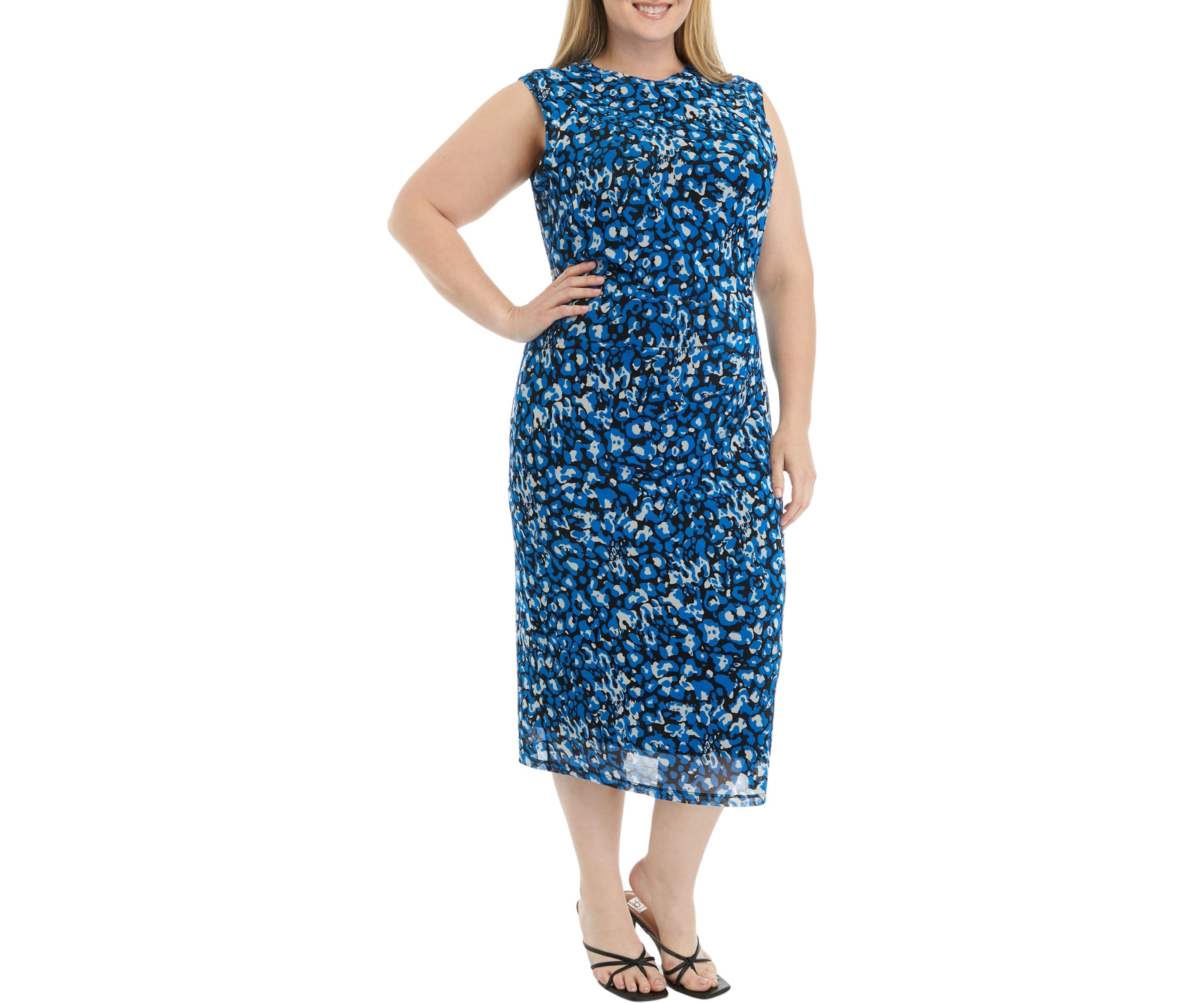 Plus Size Animal Print Mesh Sleeveless Dress