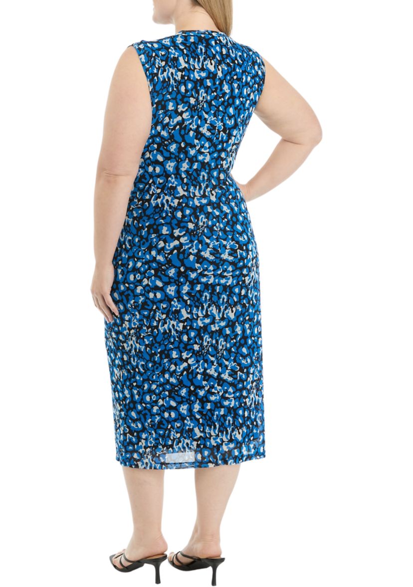 Plus Size Animal Print Mesh Sleeveless Dress