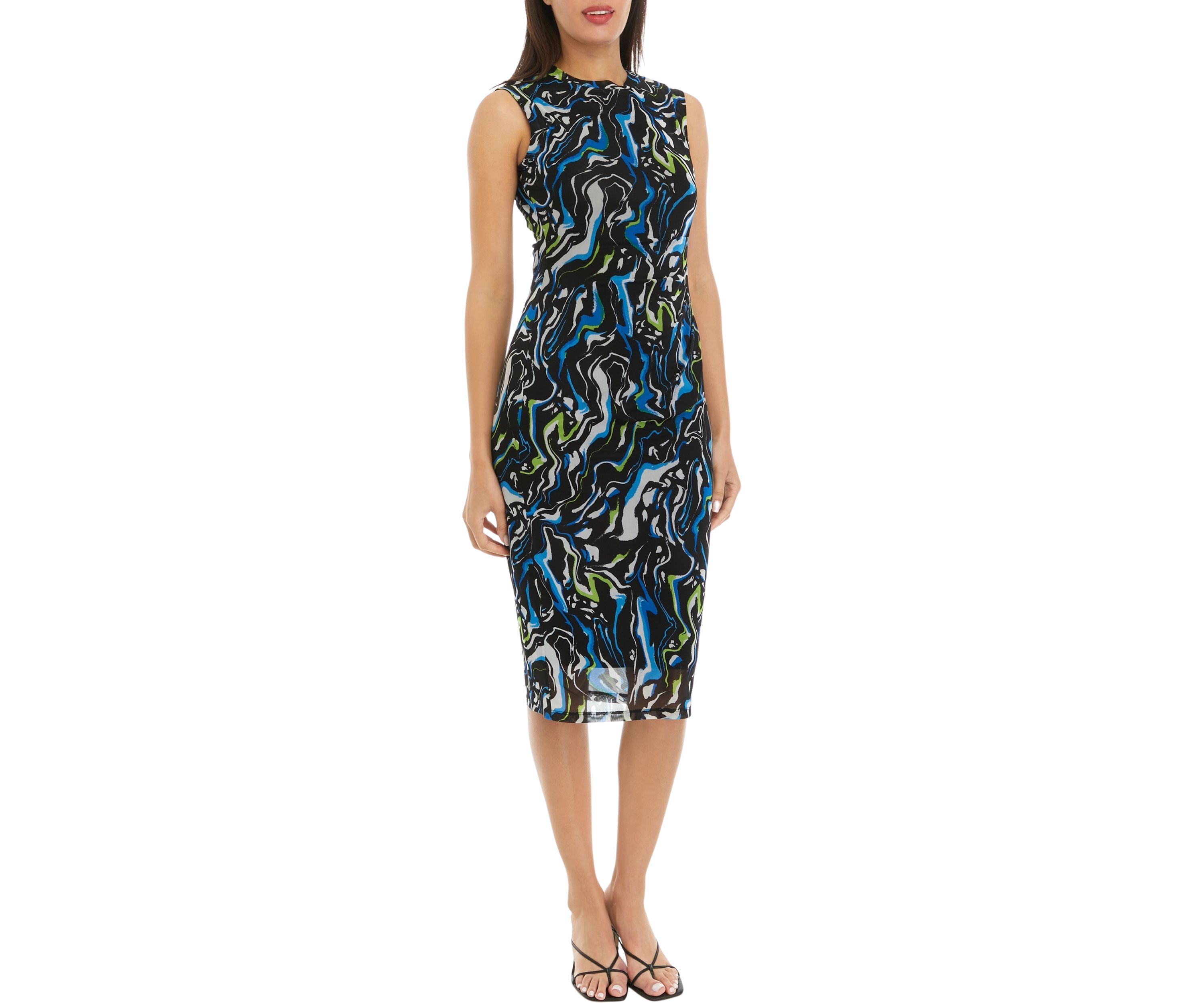 Womens Swirl Print Mesh Sleeveless Dress
