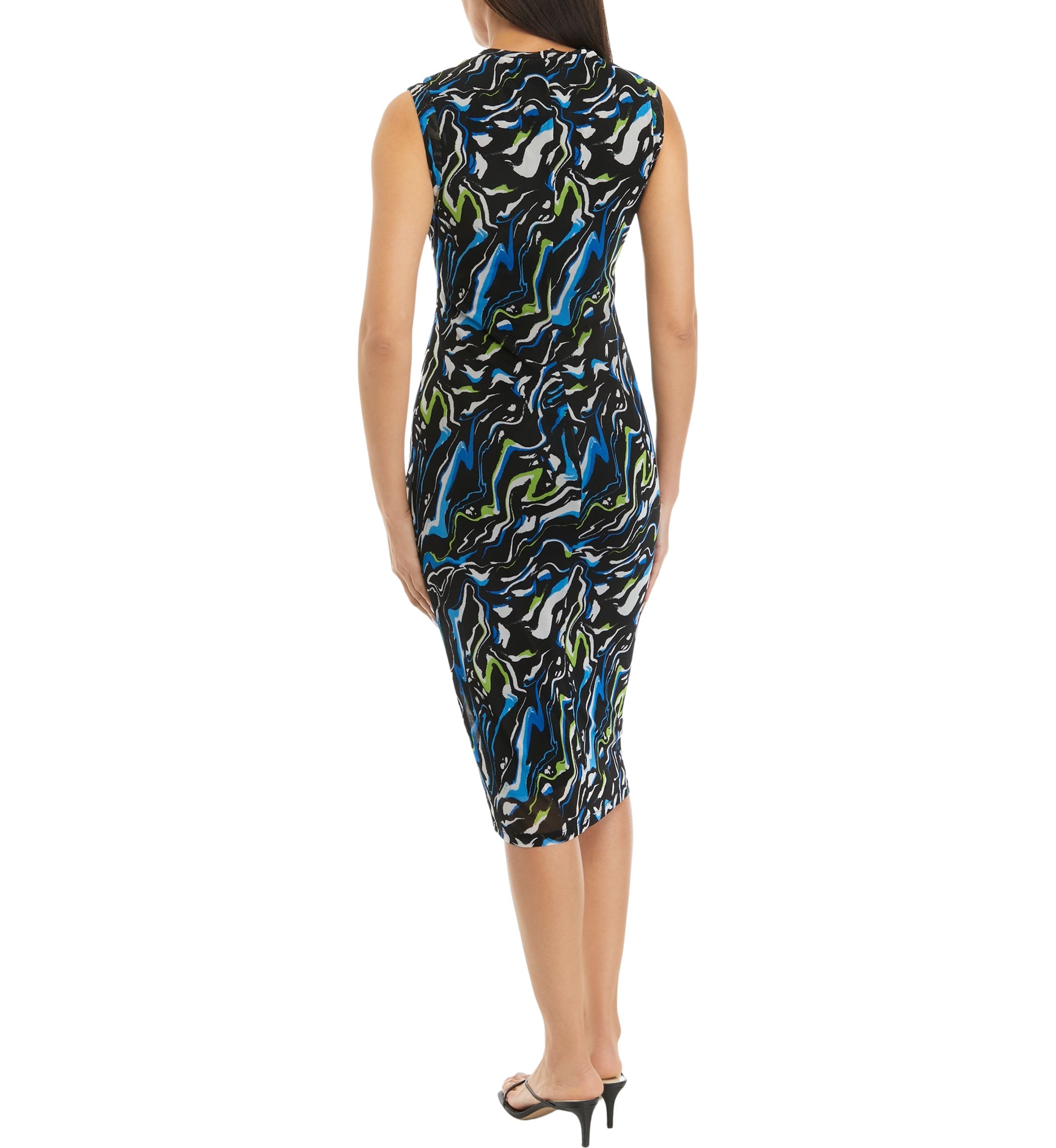 Womens Swirl Print Mesh Sleeveless Dress