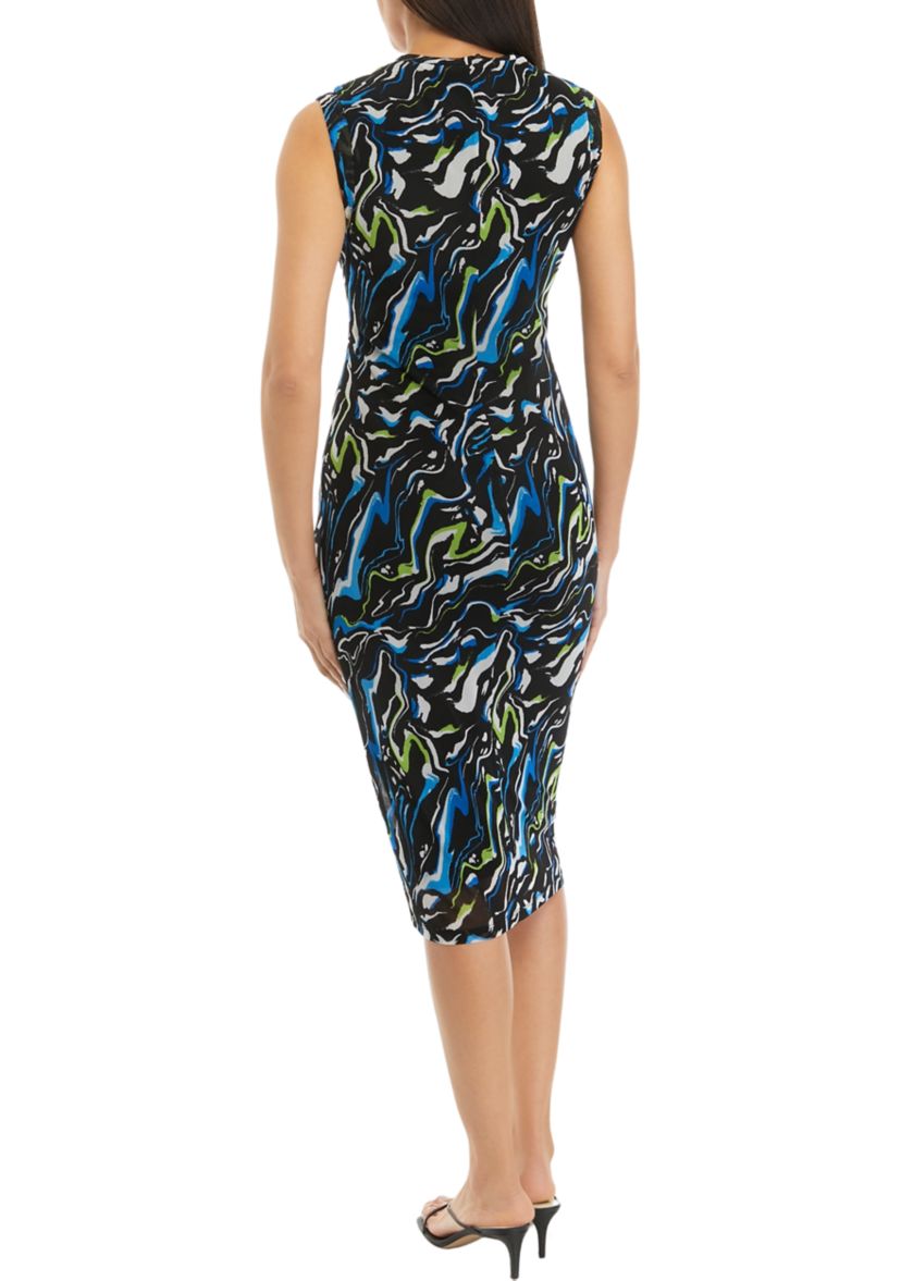 Womens Swirl Print Mesh Sleeveless Dress