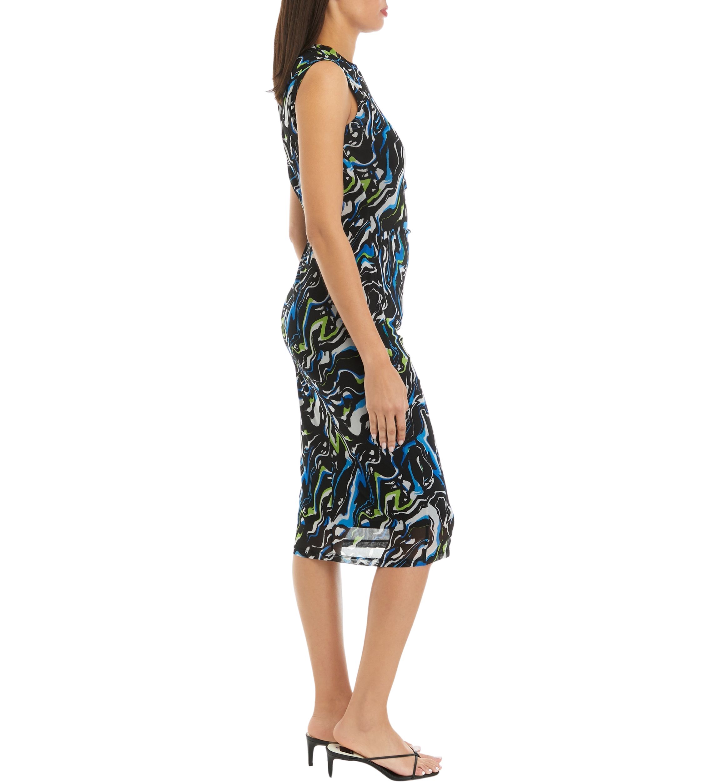 Womens Swirl Print Mesh Sleeveless Dress