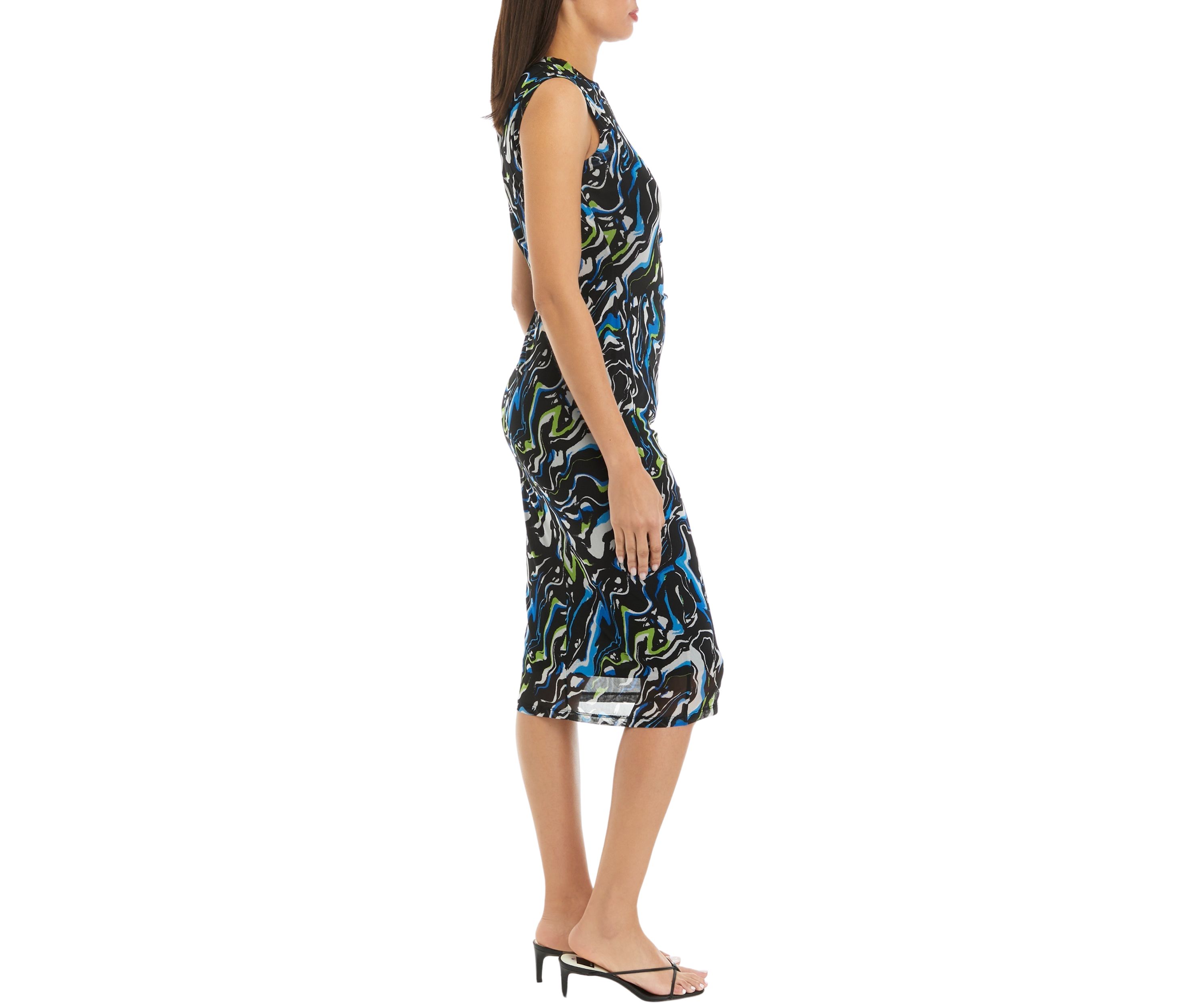 Womens Swirl Print Mesh Sleeveless Dress